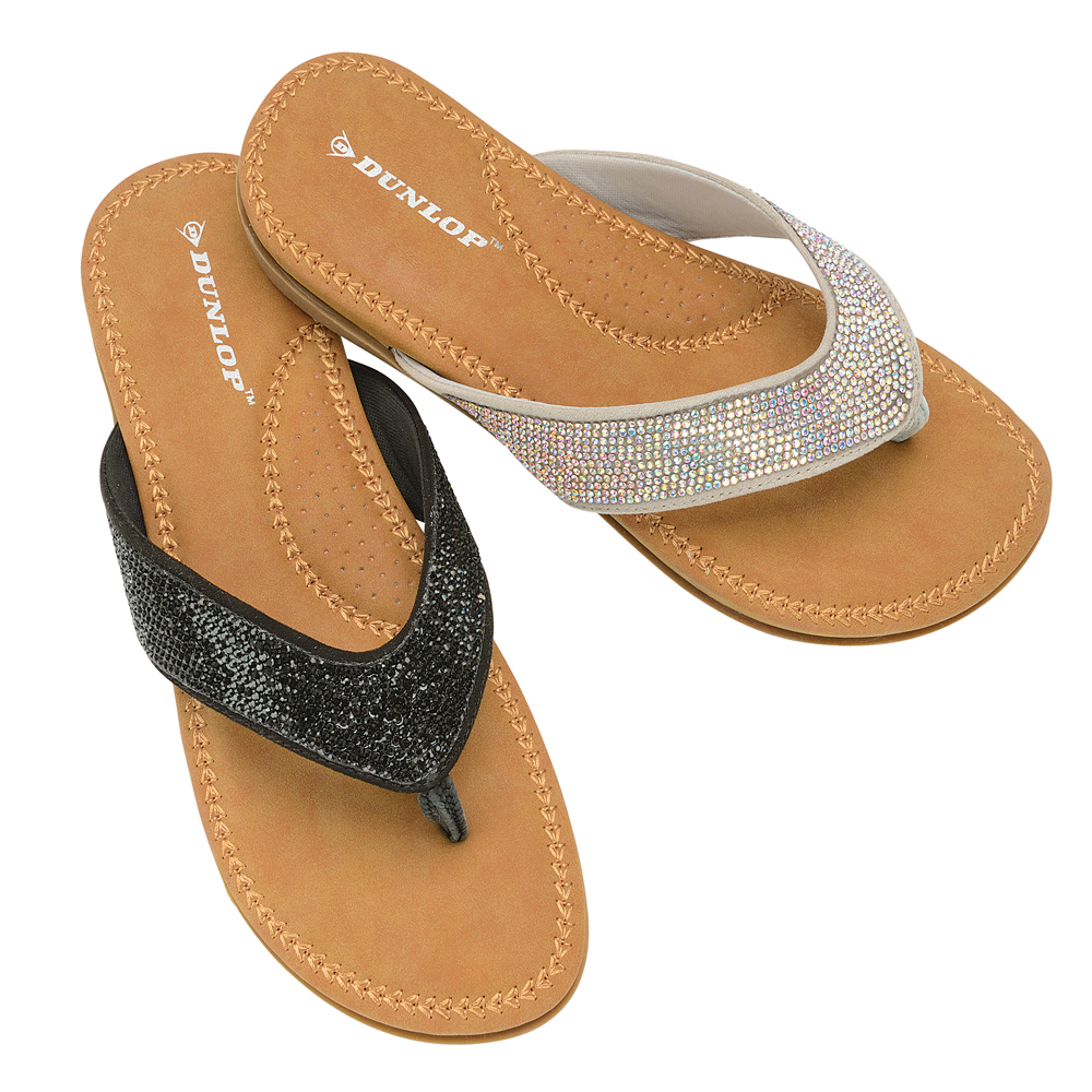 Dunlop Womens Eryn Glitter Cushioned Flip Flops Ladies Slip On Summer Sandals | eBay