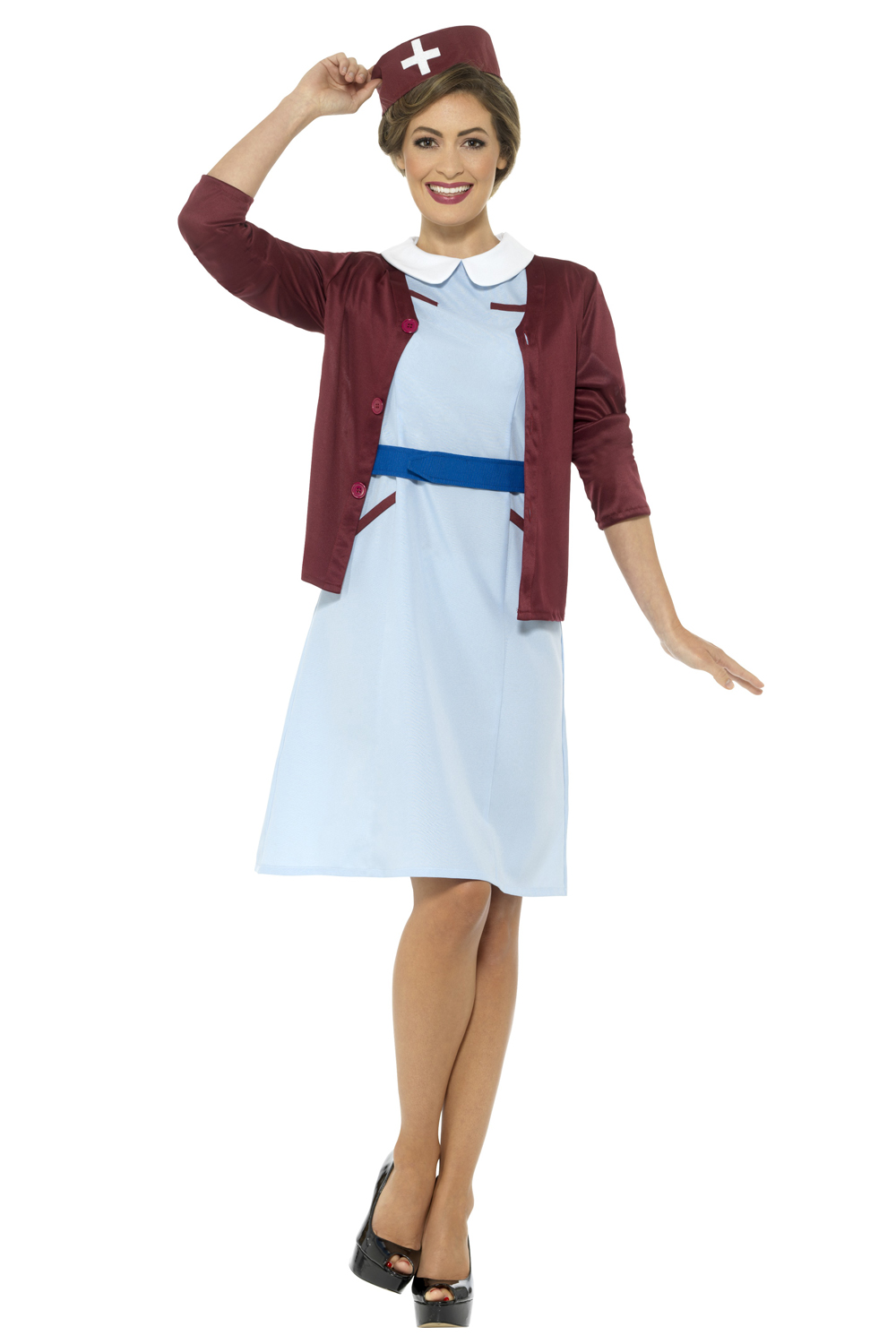 Smiffys Womens Vintage Nurse Fancy Dress Costume Ladies 1940s WW2 ...