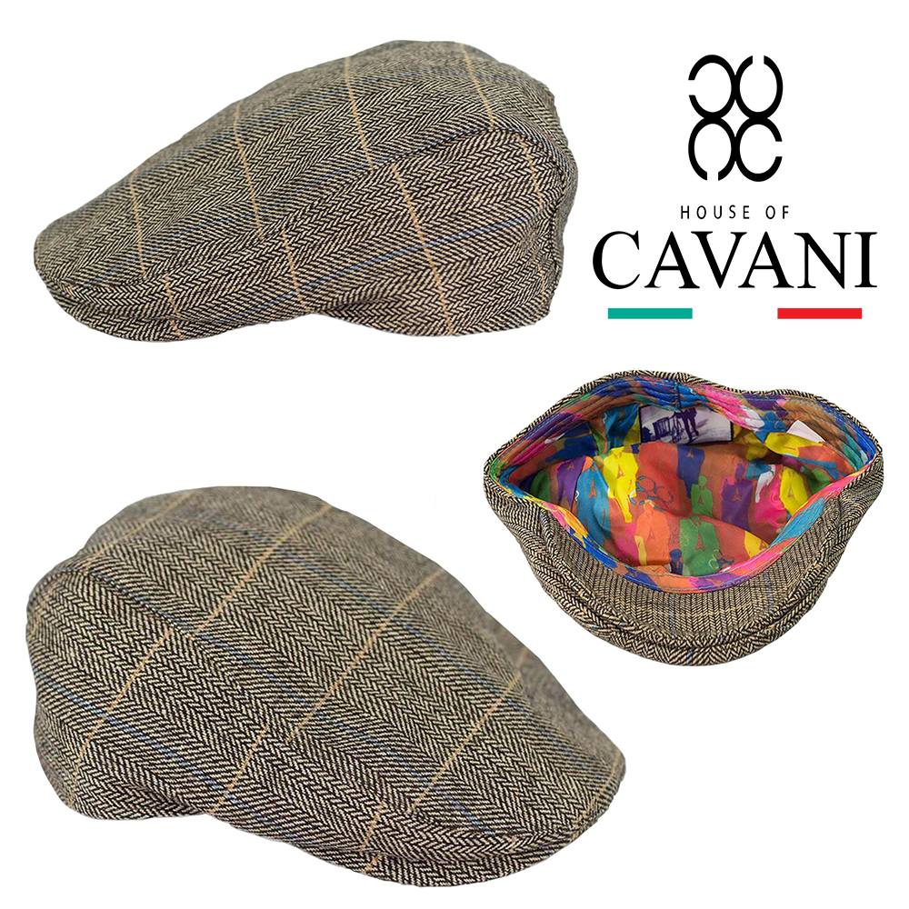 Mens Quality Cavani Herringbone Tweed Peaky Blinders Flat Cap Newsboy Lined Hat