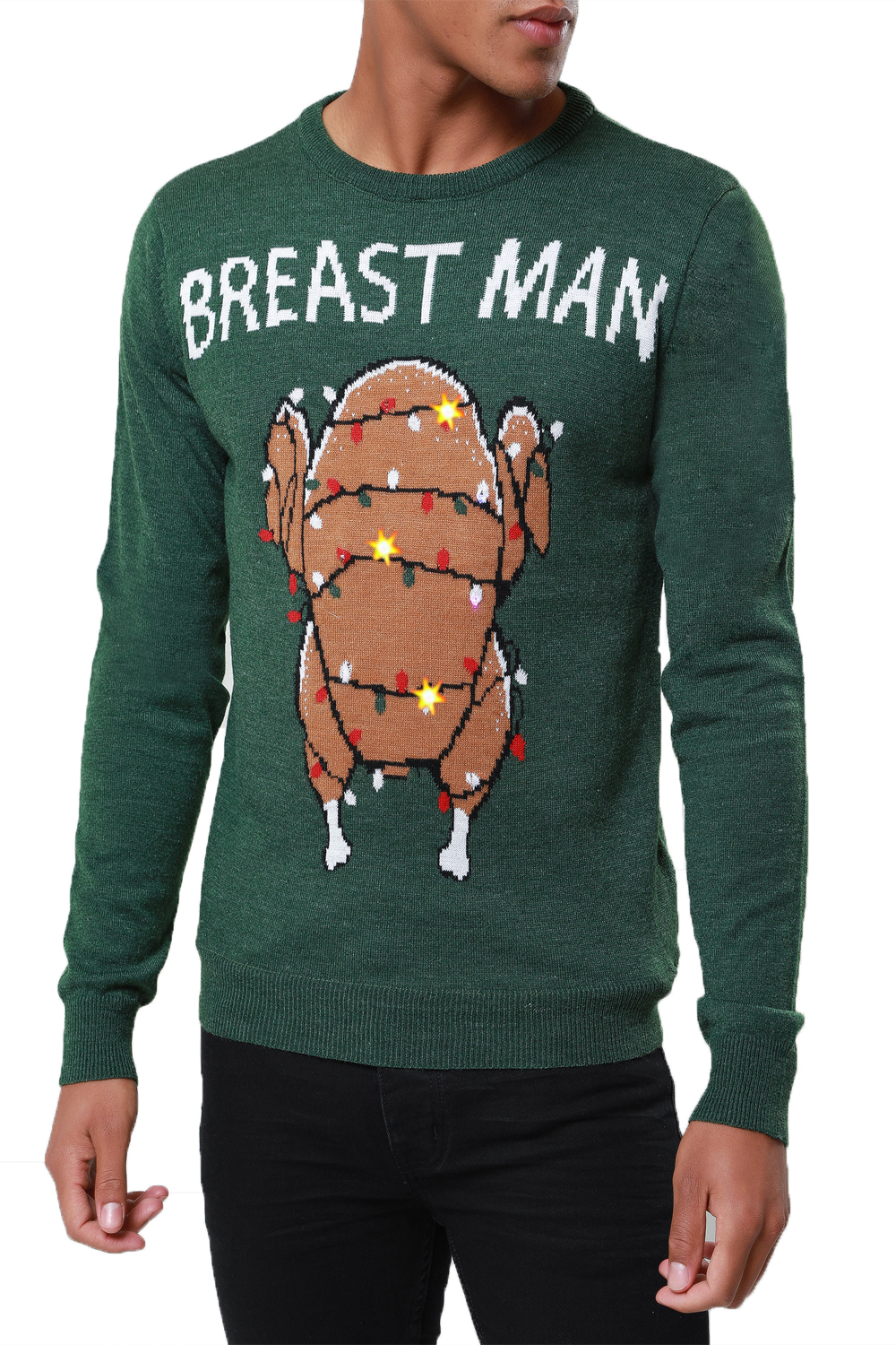 Threadbare Adults Designer Breast Man Light Up 3D Christmas Jumpers Novelty Top