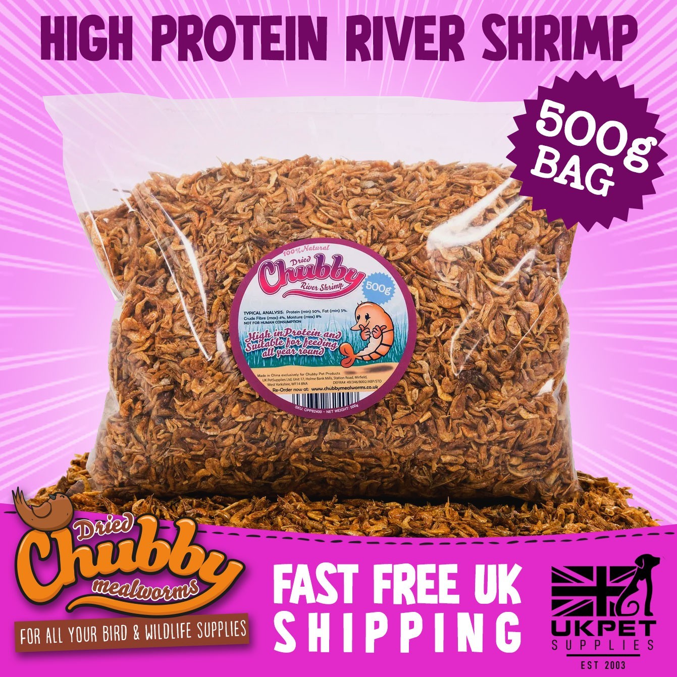 Dried River Shrimp Fish Food 500g Turtle Terrapin Koi Cichlid Tropical Treat