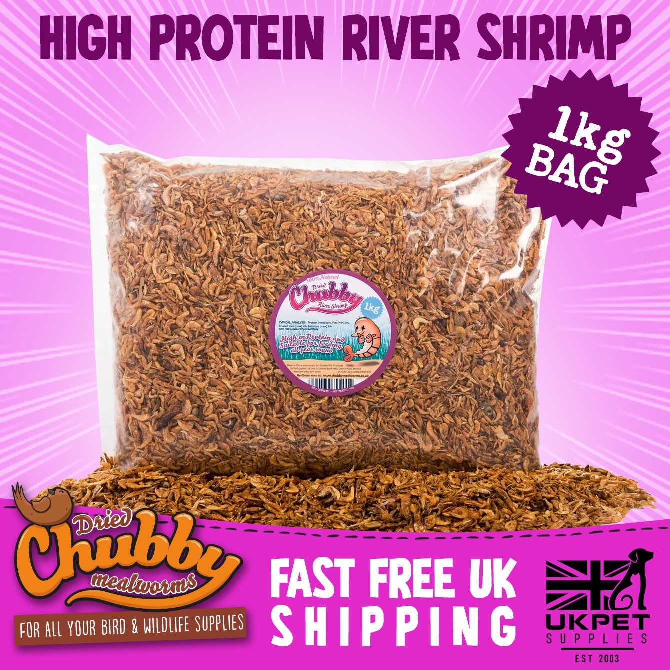 Dried River Shrimp Fish Food 1kg Chubby Turtle Terrapin Koi Cichlid Natural