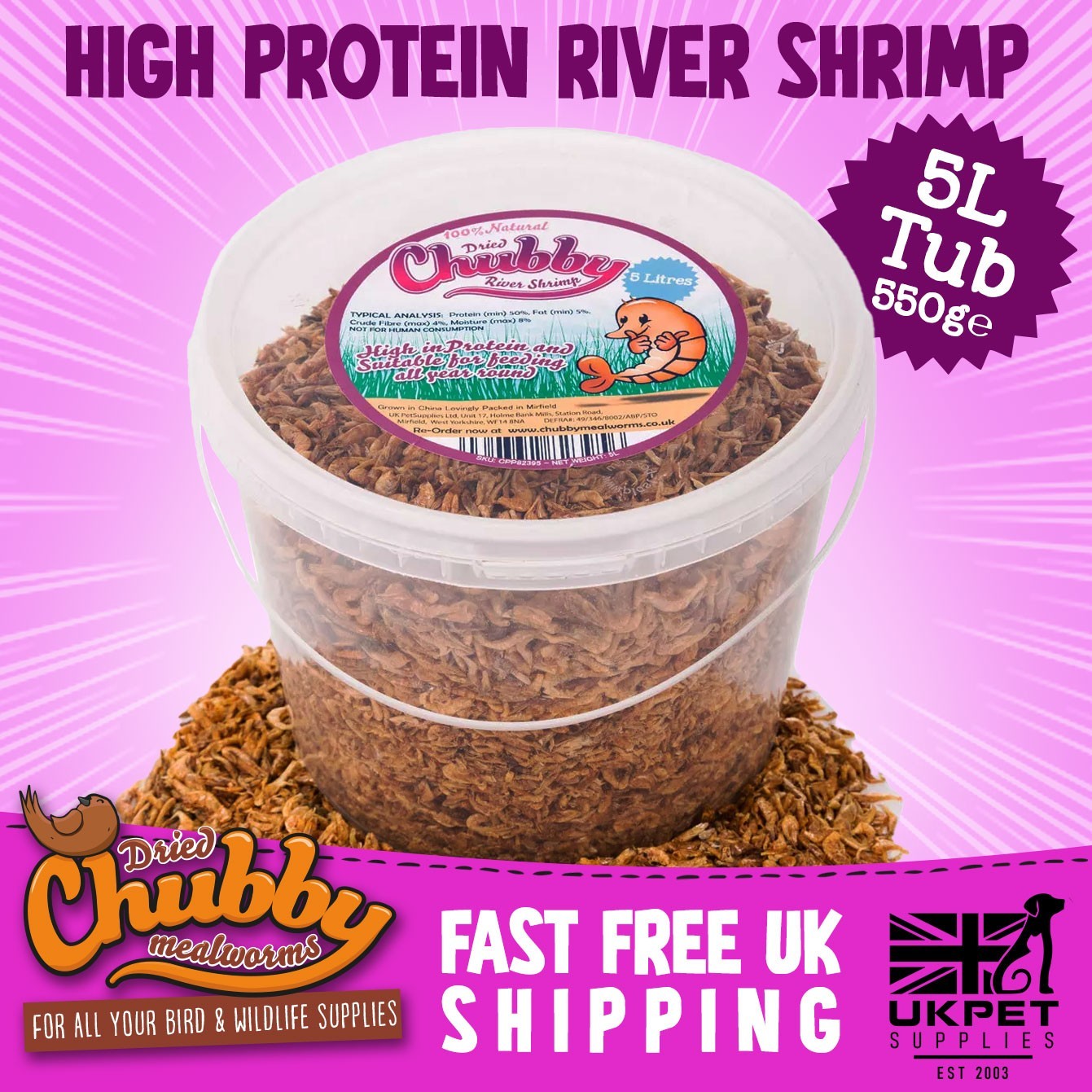 Dried River Shrimp Fish Food 5 Litre Chubby Turtle Terrapin Koi Cichlid Natural