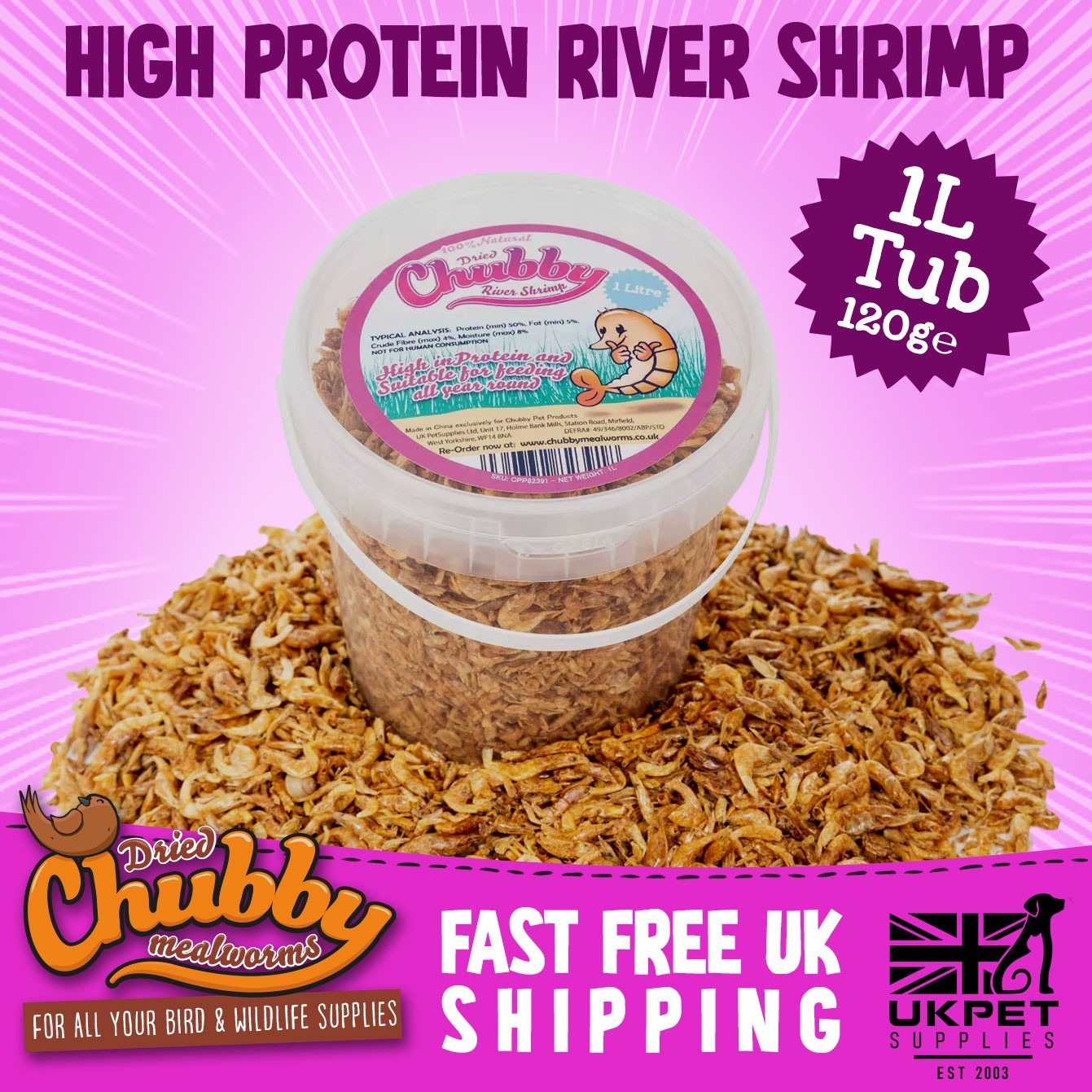 Dried River Shrimp Fish Food 1L Turtle Terrapin Koi Cichlid Tropical Treat
