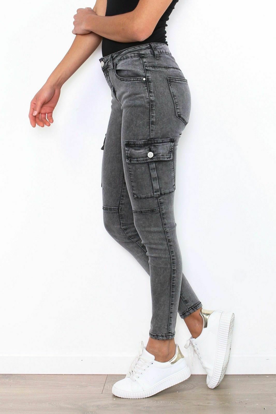 Women's cargo skinny stretch Jeans Trousers 3 colours UK sizes 6 8 10 ...