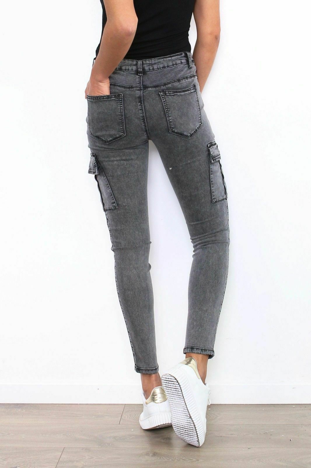 Women's cargo skinny stretch Jeans Trousers 3 colours UK sizes 6 8 10