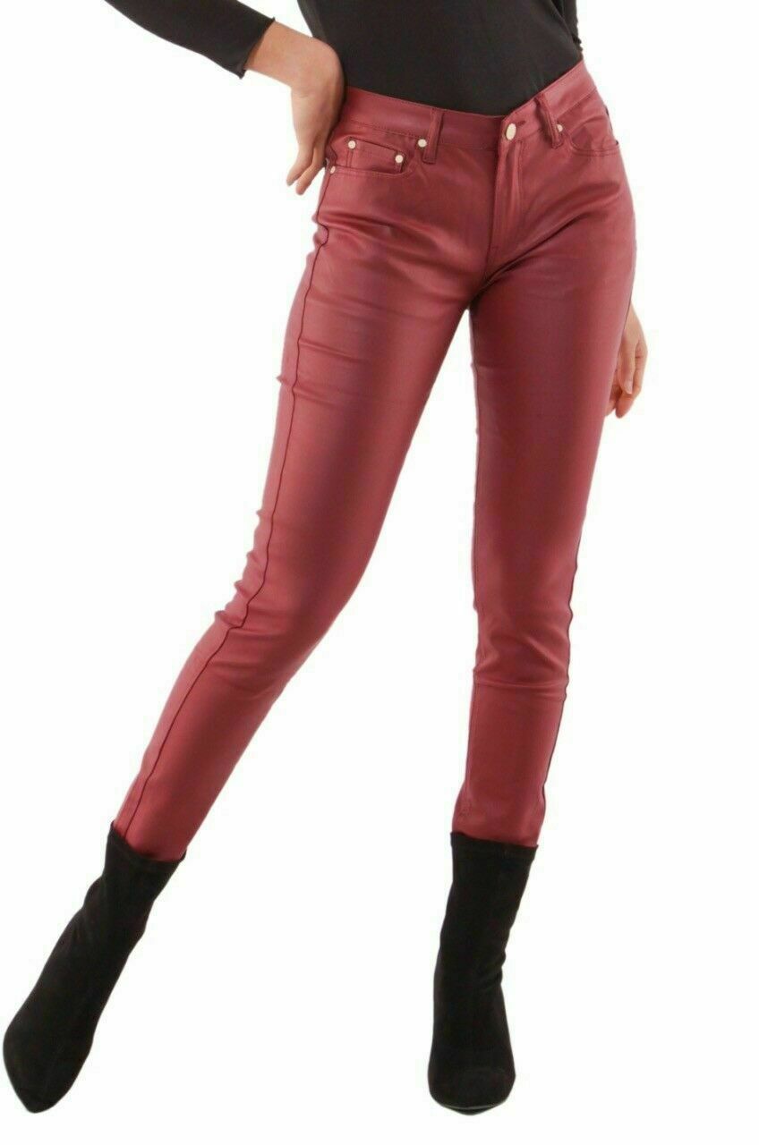 Crazy Womens High Waist Skinny Fit Faux Leather Biker Pants Slim Trousers 