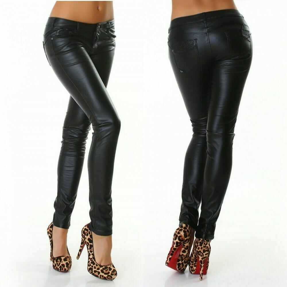 Women's Skinny Slim Faux leather Pants Ladies biker stretch Trousers UK ...