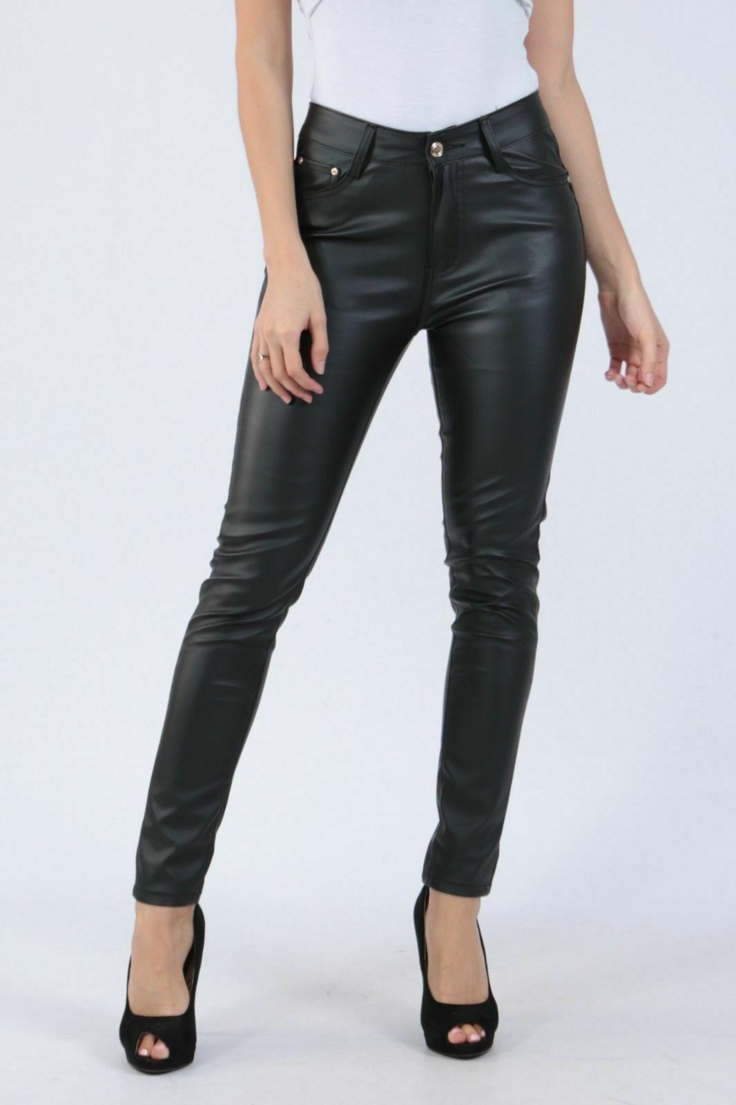 Women's Skinny Slim Faux leather Pants Ladies biker stretch Trousers UK ...