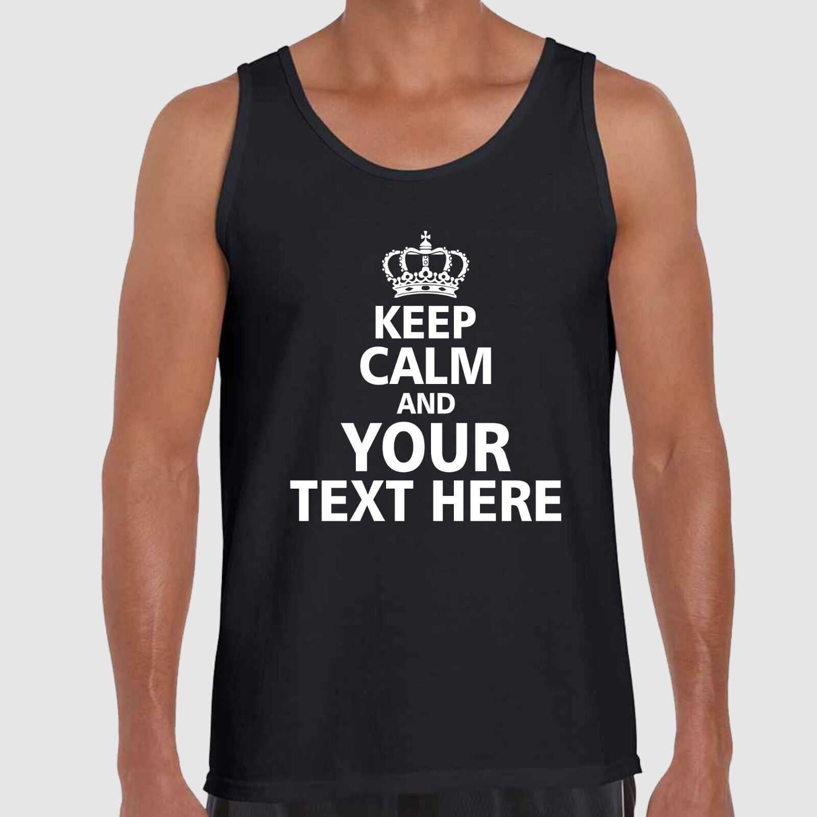 Mens Custom Keep Calm Personalised Vest Printed Funny Sports Sleeveless Tank Top
