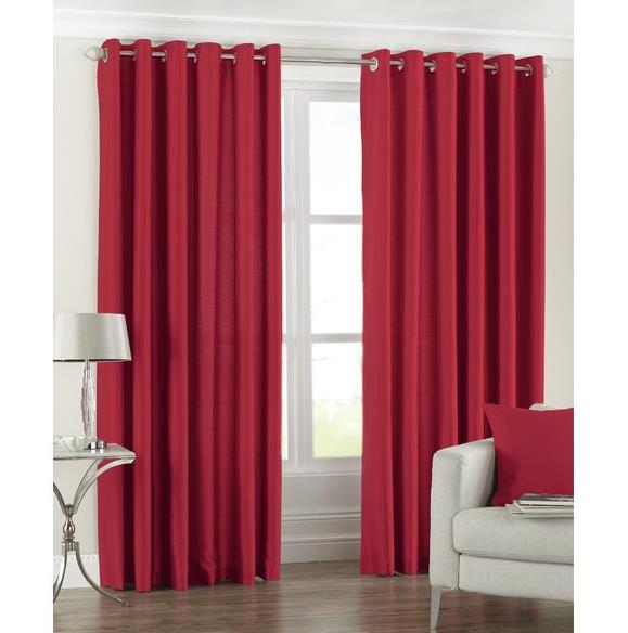Riva Home Faux Silk Eyelet Semi Sheer Curtains In Red 117x183cm