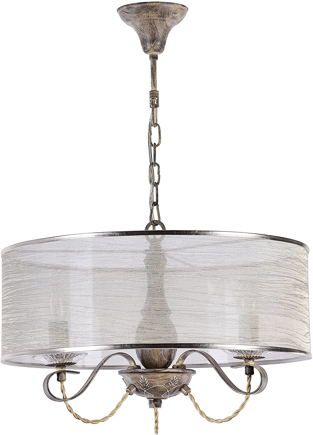 Maytoni 3 Light Drum Ceiling Pendant Chandelier Organza Shade, Brown Beige 4251110014760 eBay