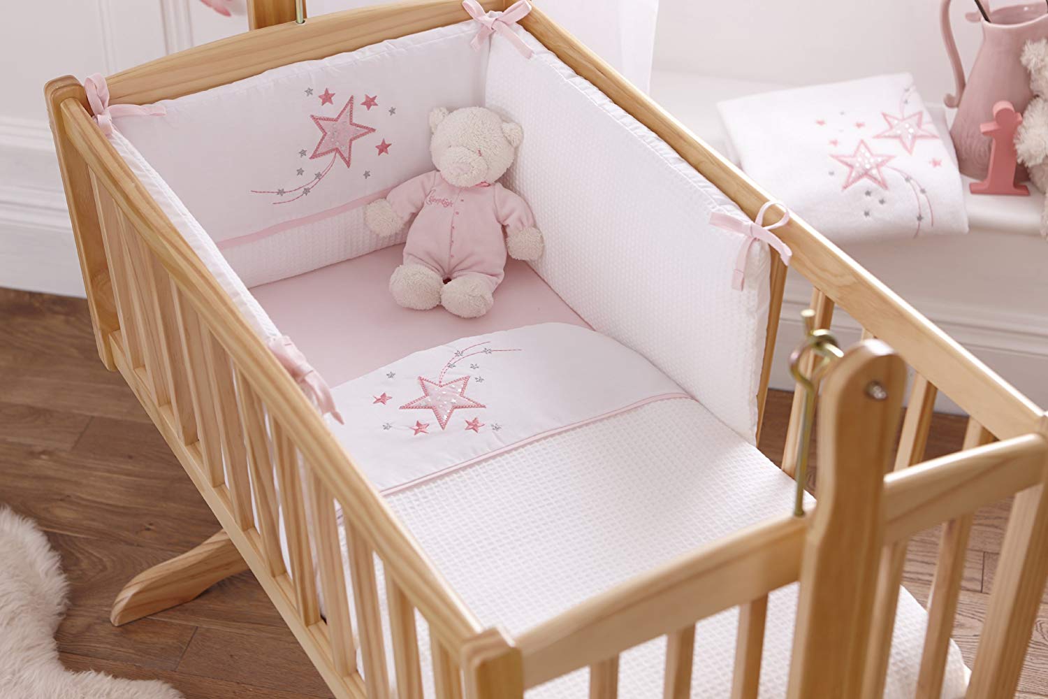 Clair De Lune Pink Star Stardust Rocking Cradle Quilt Swinging