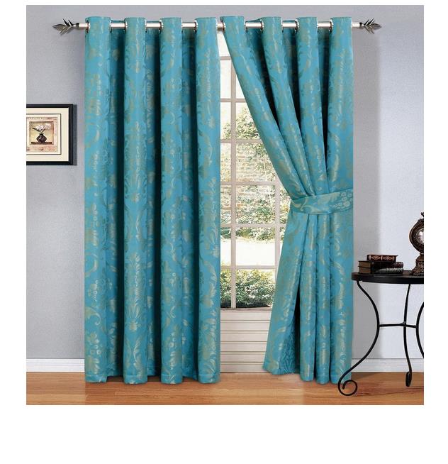 Charlton Home Eyelet Room Darkening Panel Curtains Teal Gold 228cm