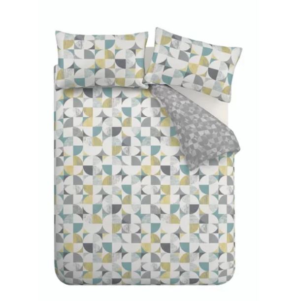 House Additions Yellow Grey Retro Circles Double Duvet Set 200cm W x 200cm L