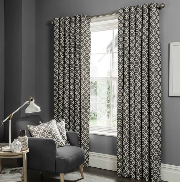 Details About Polyester Lounge Eyelet Room Darkening Curtains Grey White 116cm W X 182cm L