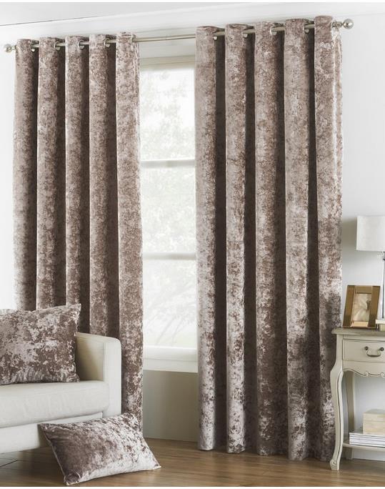 Paoletti Verona Oyster Crushed Velvet Eyelet Curtains 168 X 229cm