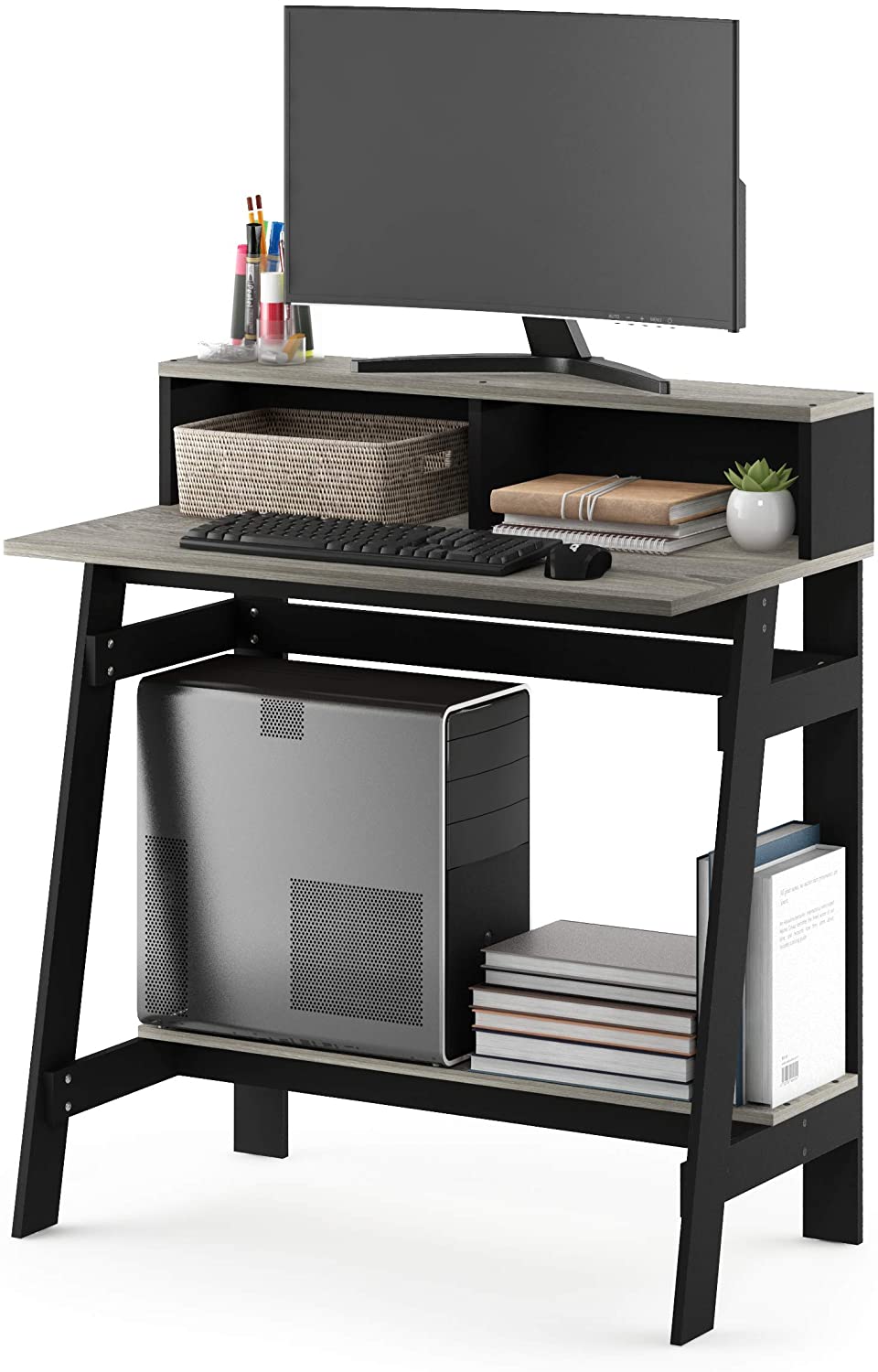 Furinno Simplistic a Frame Computer Desk, Black/Oak Grey | eBay
