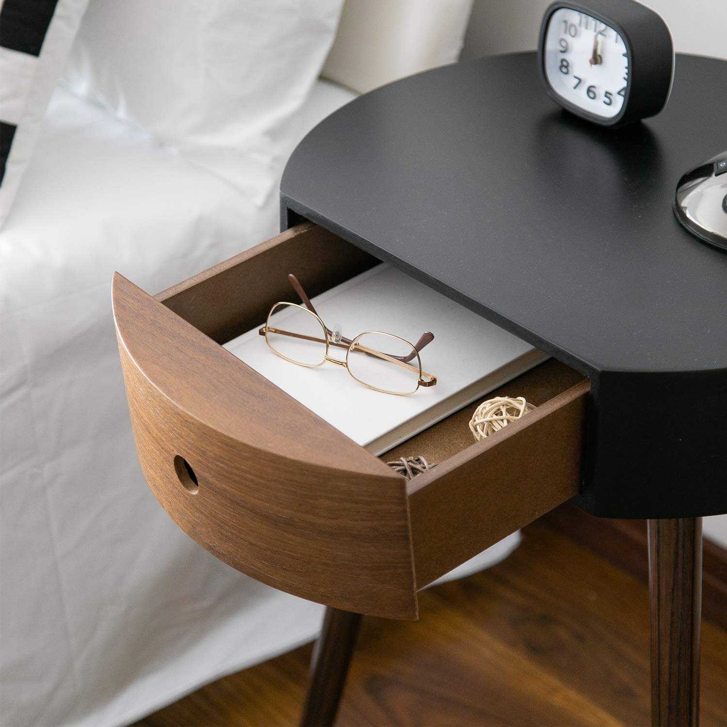 ASPECT Mona Round Bedside End Table with One Drawer