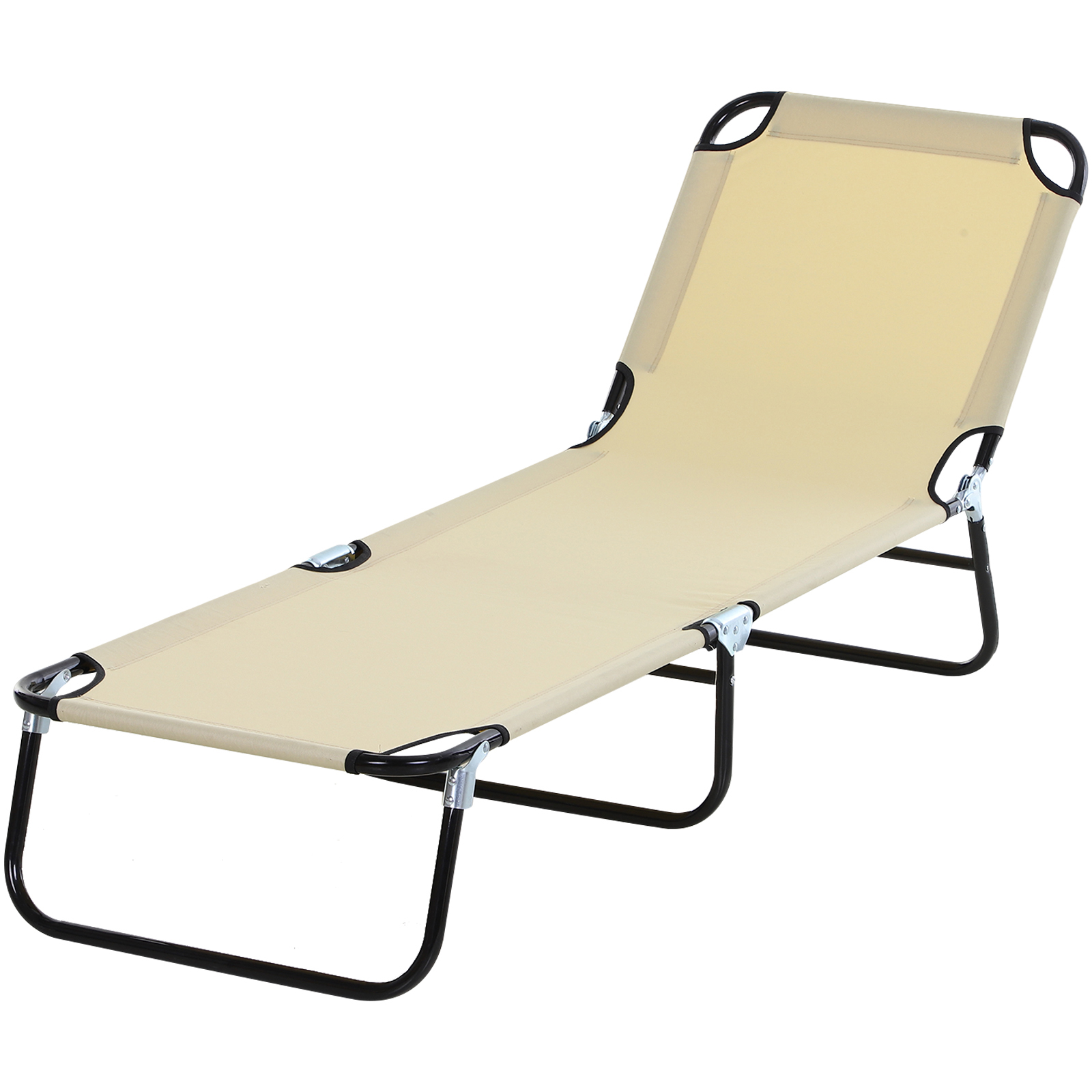 Outsunny Outdoor Garden Folding Recliner Sun Lounger Chair 3-Positions, Cream | eBay