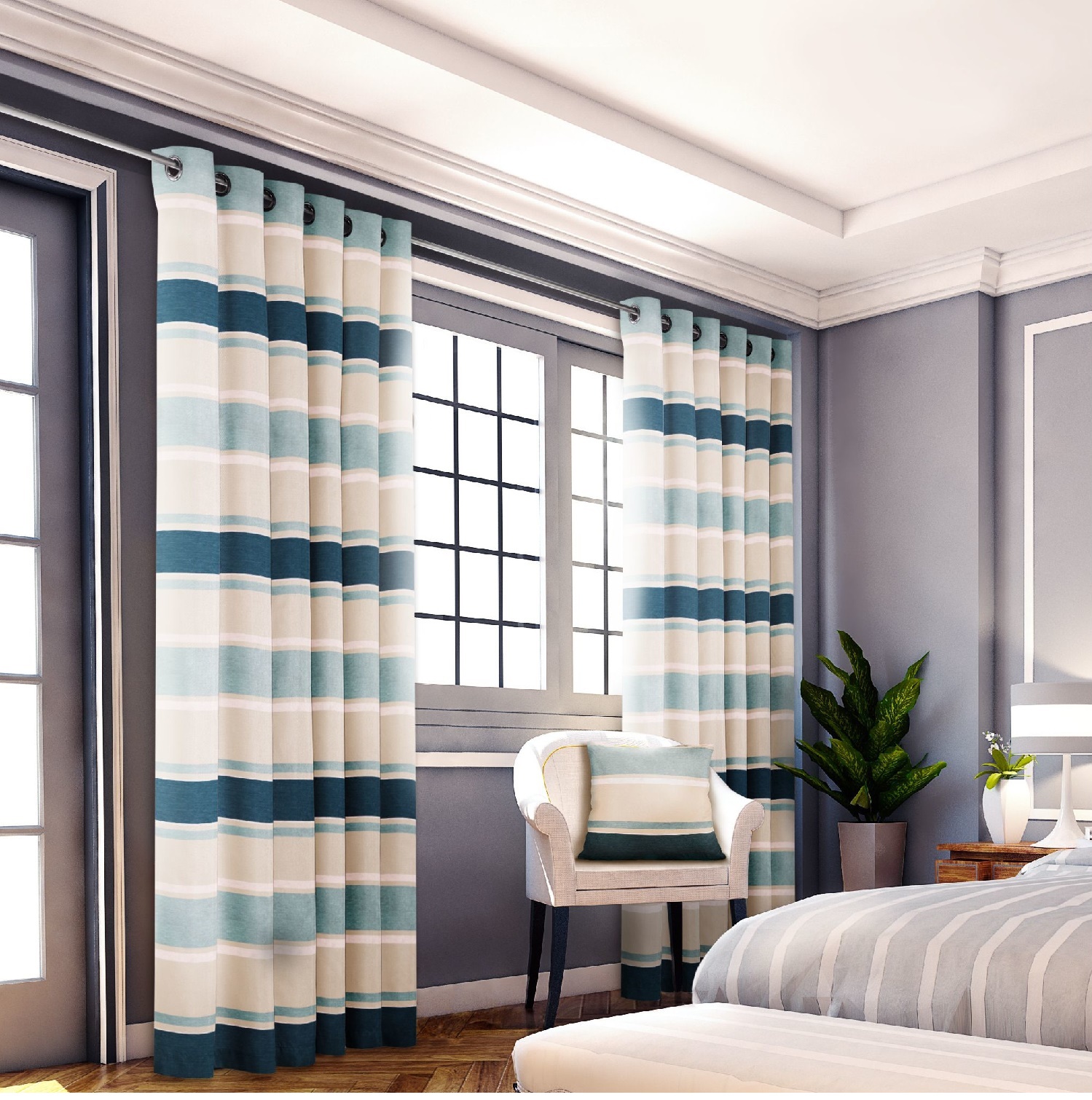 House Additions Philip Lined Eyelet Curtain Panel, Teal ...