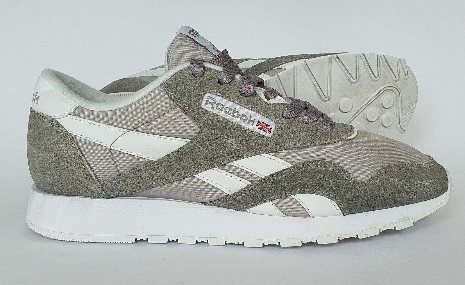 reebok classic nylon trainers in white and grey