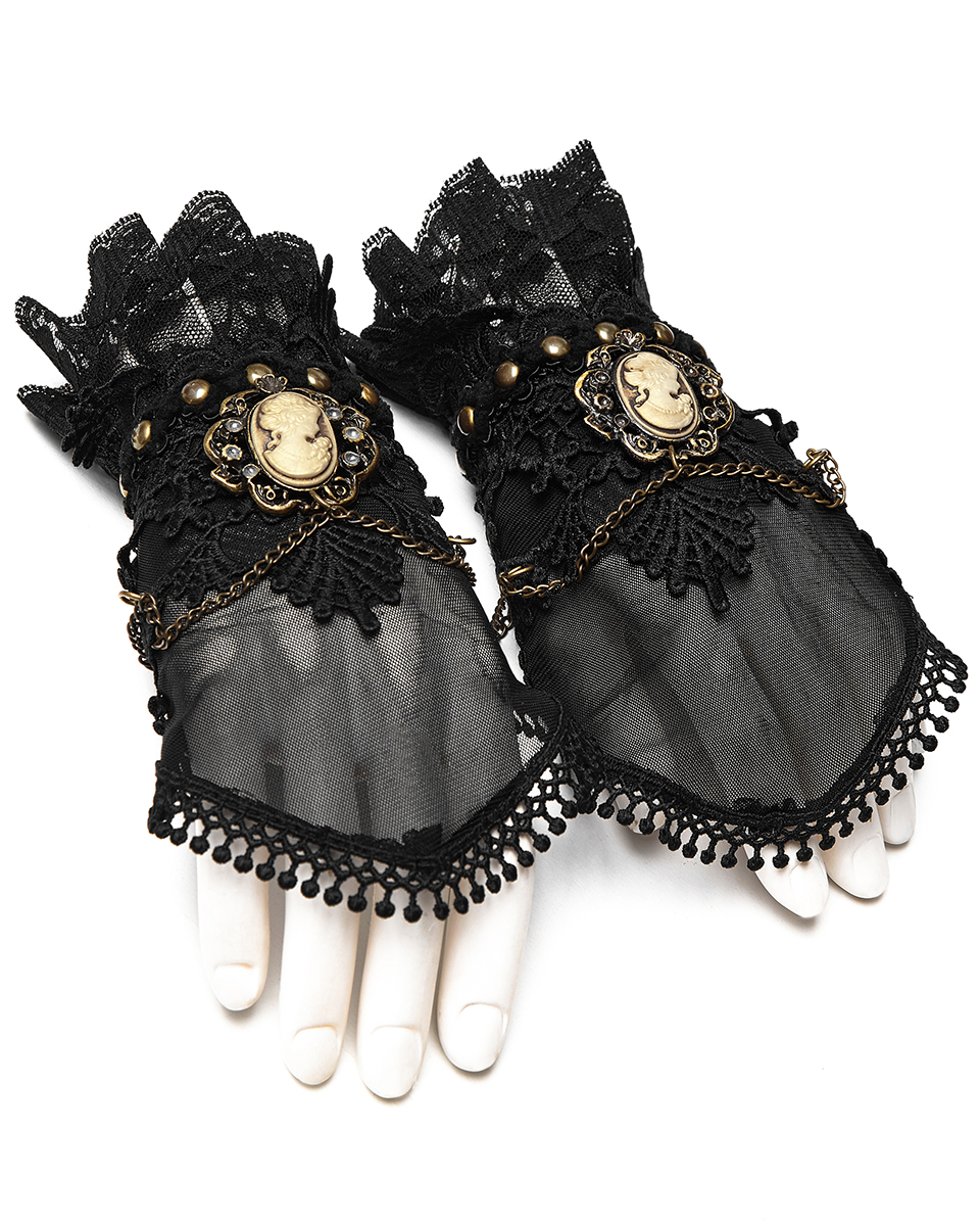 Punk Rave Steampunk Fingerless Gloves Black Lace Gothic Victorian