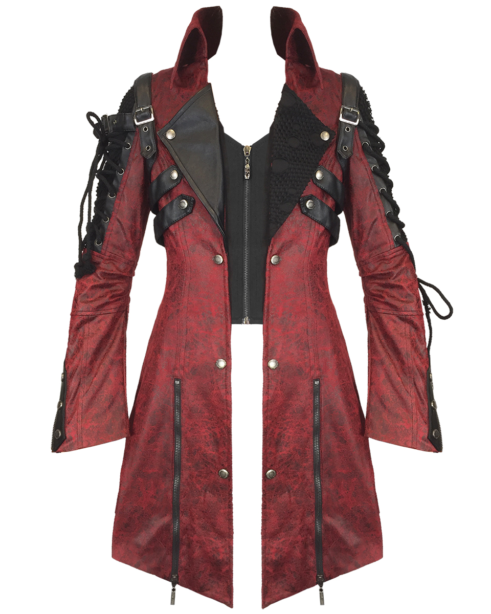 Punk Rave Poison Jacket Mens Red Black Faux Leather Goth Steampunk Military Coat Ebay 0688