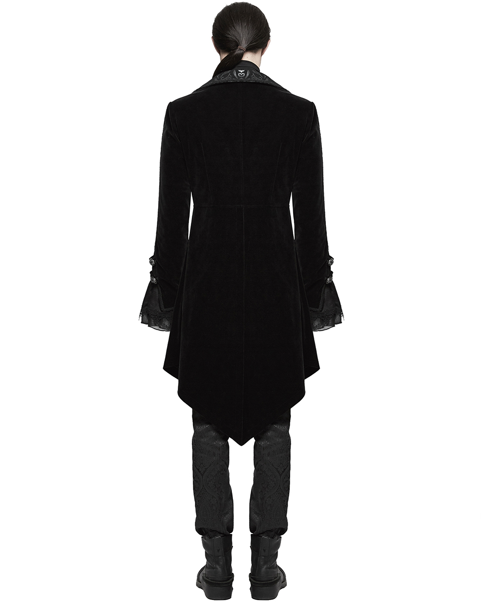 Homme Fait à la main Steampunk Queue Veste Goth Victorian Velvet Manteau Noir
