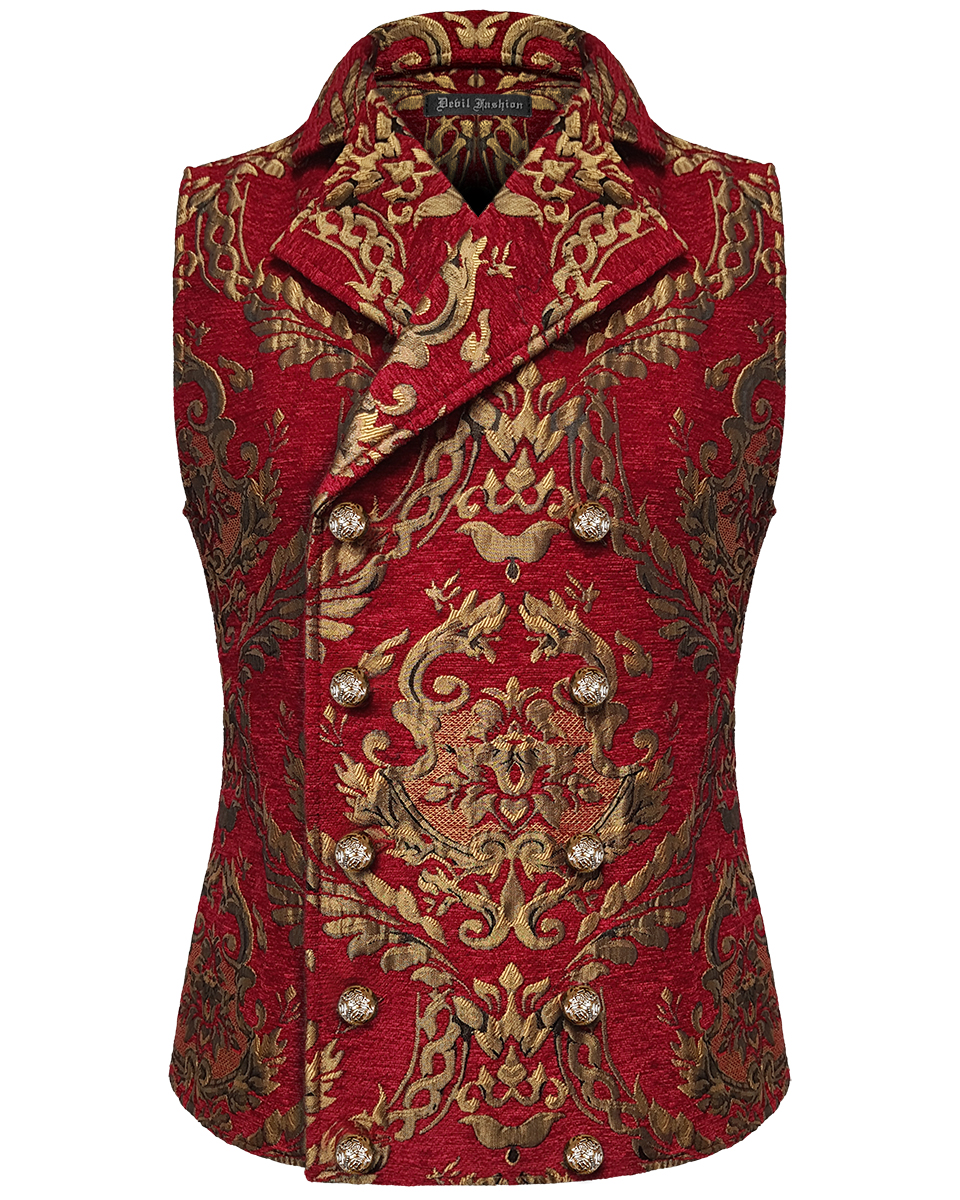 Devil Fashion Mens Vest Waistcoat Red Gold Damask Gothic Steampunk ...