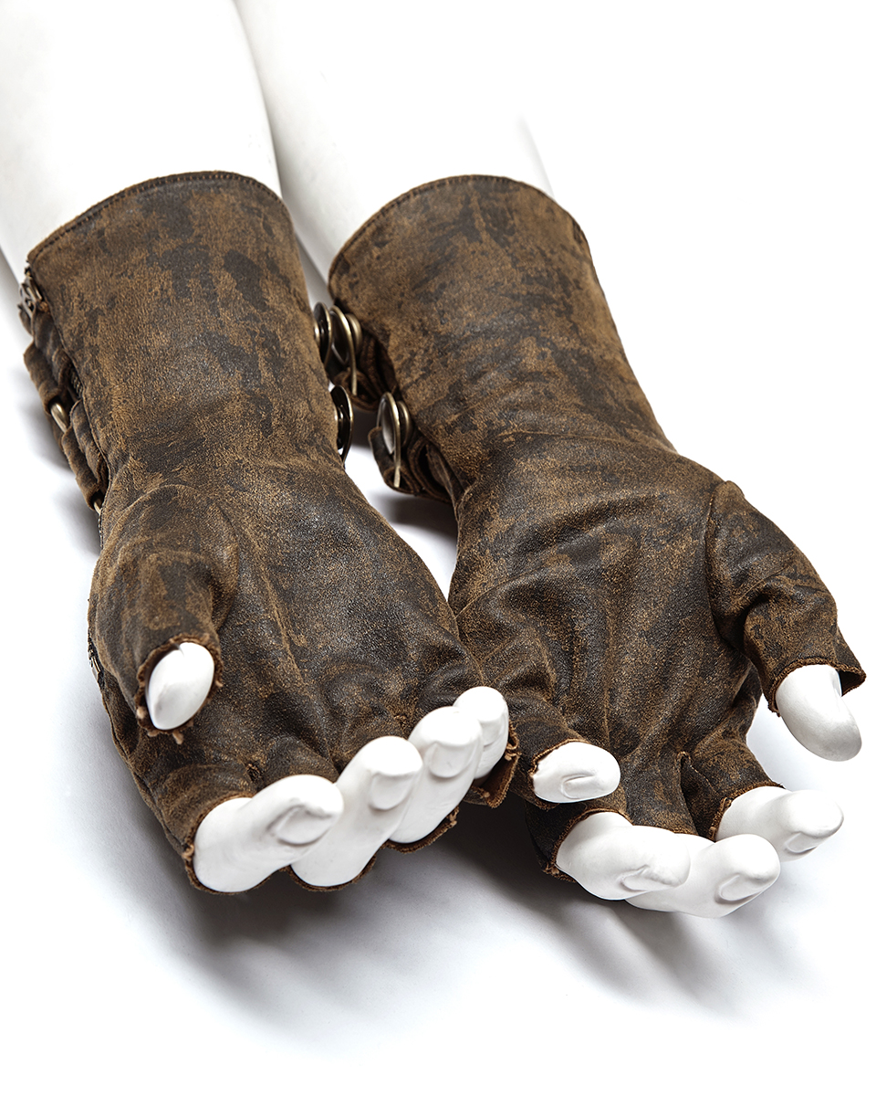 Punk Rave Mens Steampunk Fingerless Gloves Brown Copper Gothic
