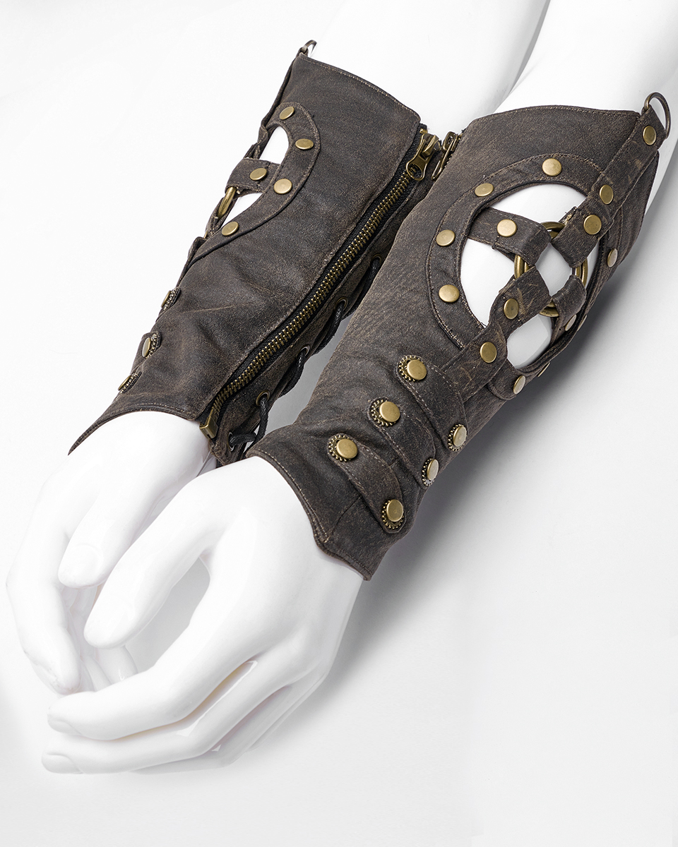 PUNKRAVE Mens Punk Knit Gloves Steampunk Cool Fingerless Long Gloves