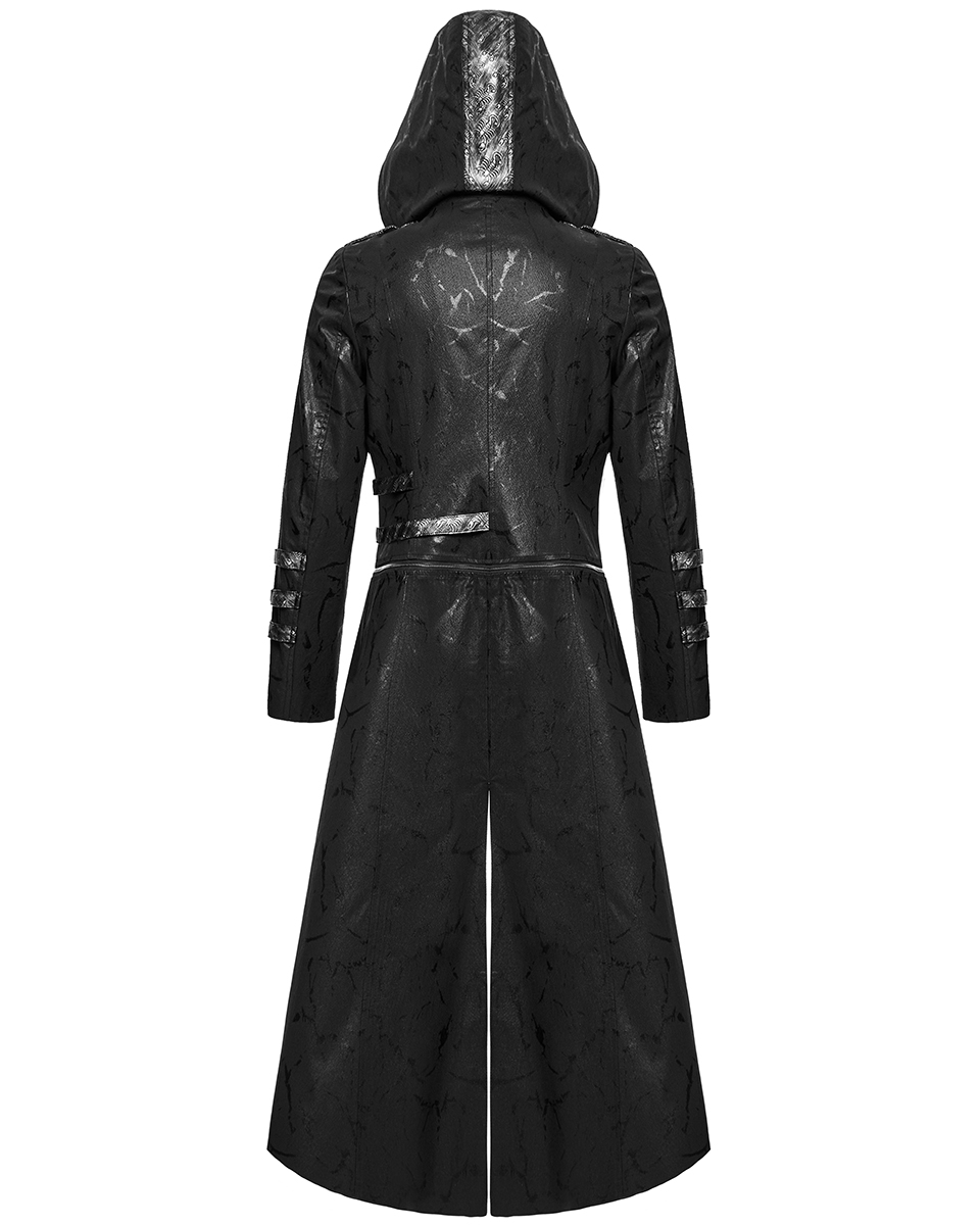 Punk Rave Mens Long Gothic Trench Coat Hooded Jacket Black