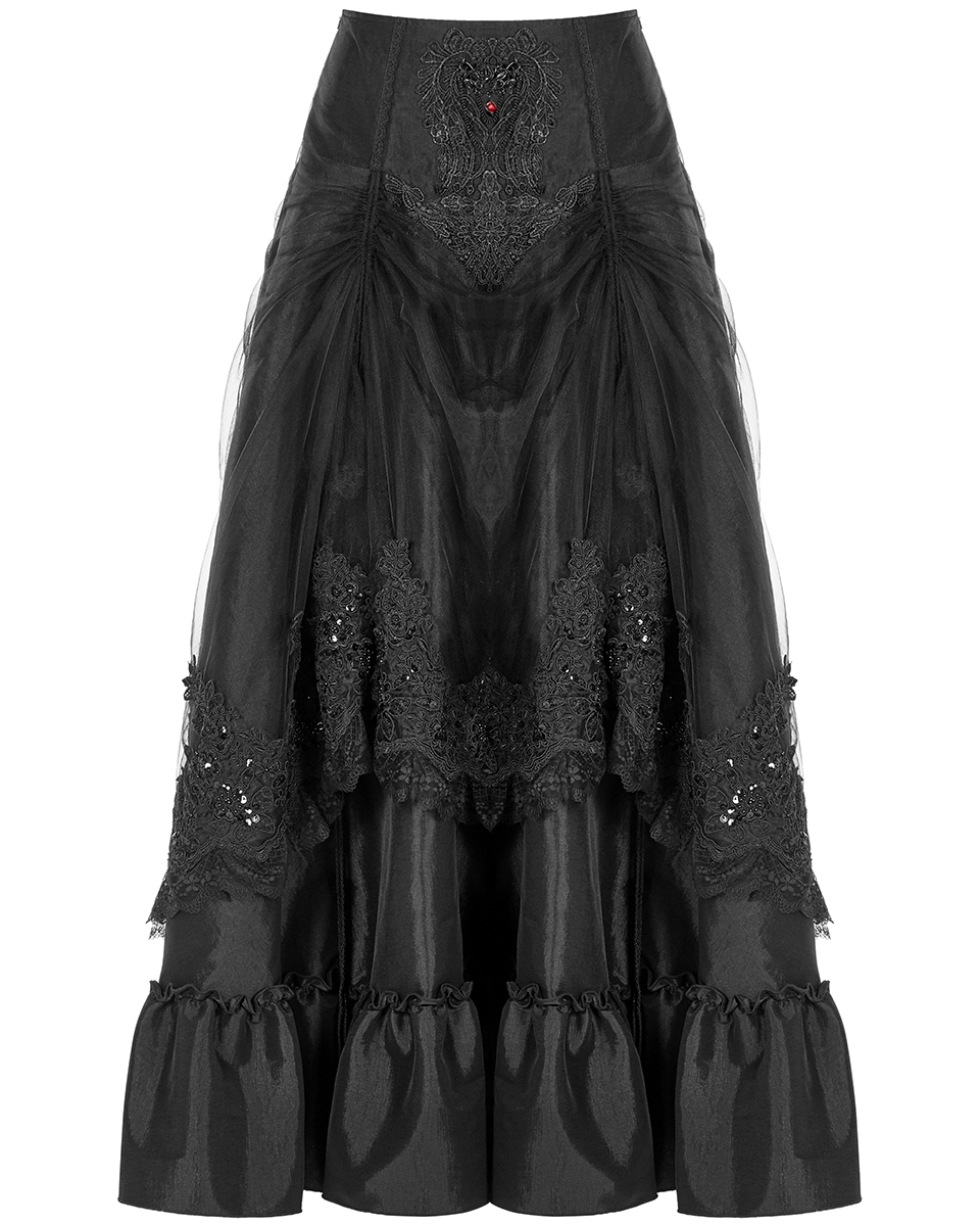 Punk Rave Long Gothic Bustle Skirt Red Velvet Damask Steampunk Victorian Baroque
