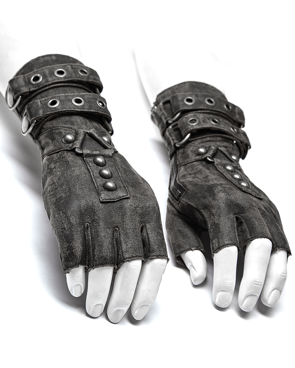 Punk Rave Mens Dieselpunk Fingerless Gloves Grey Gothic Steampunk Larp