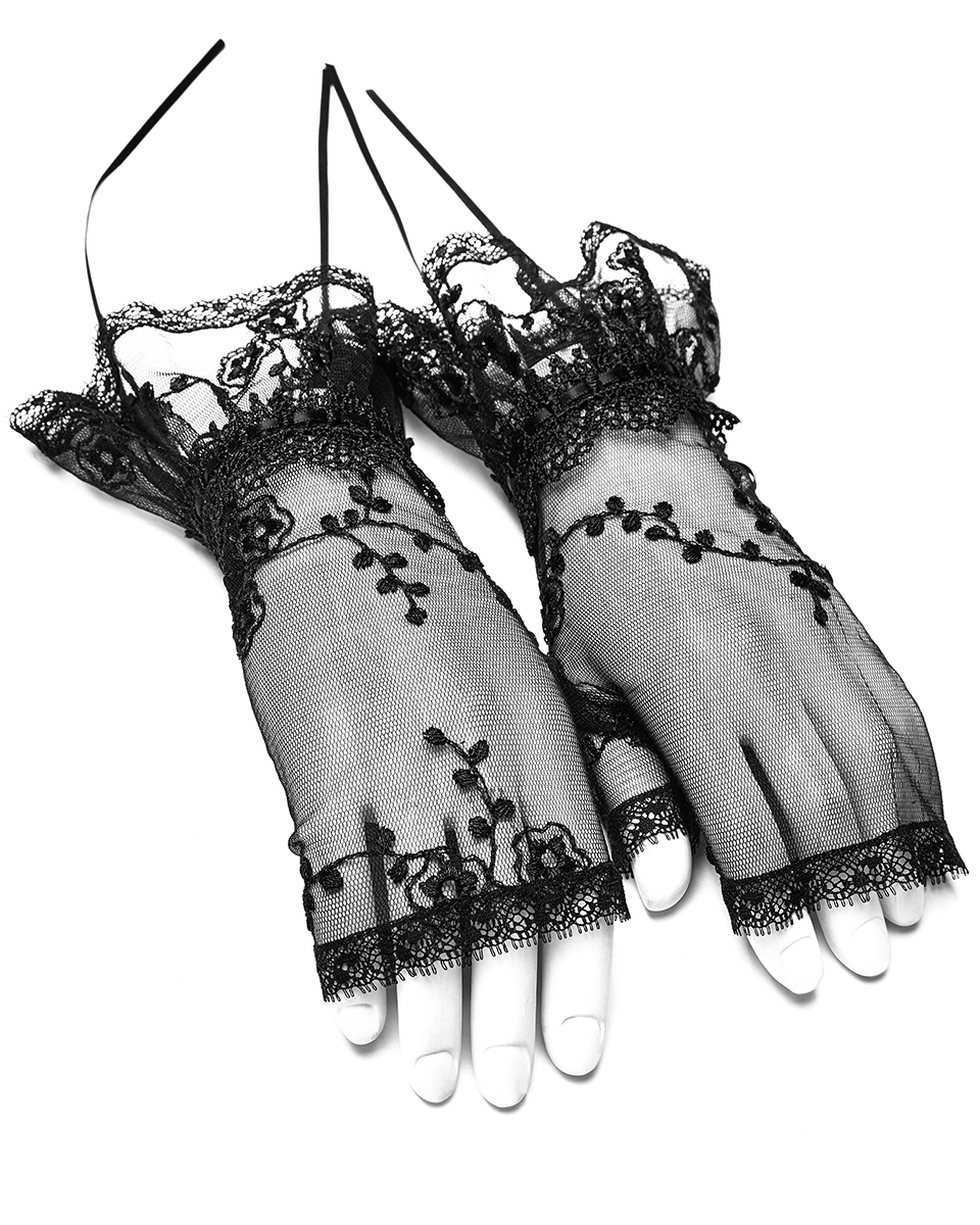 Punk Rave Lace Cuffs Gloves Black Gothic Lolita Steampunk Victorian S-177