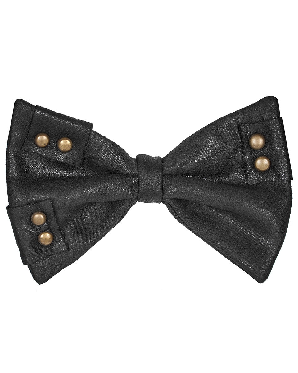 Punk Rave Mens Steampunk Bowtie Bow Tie Black Faux Leather Copper