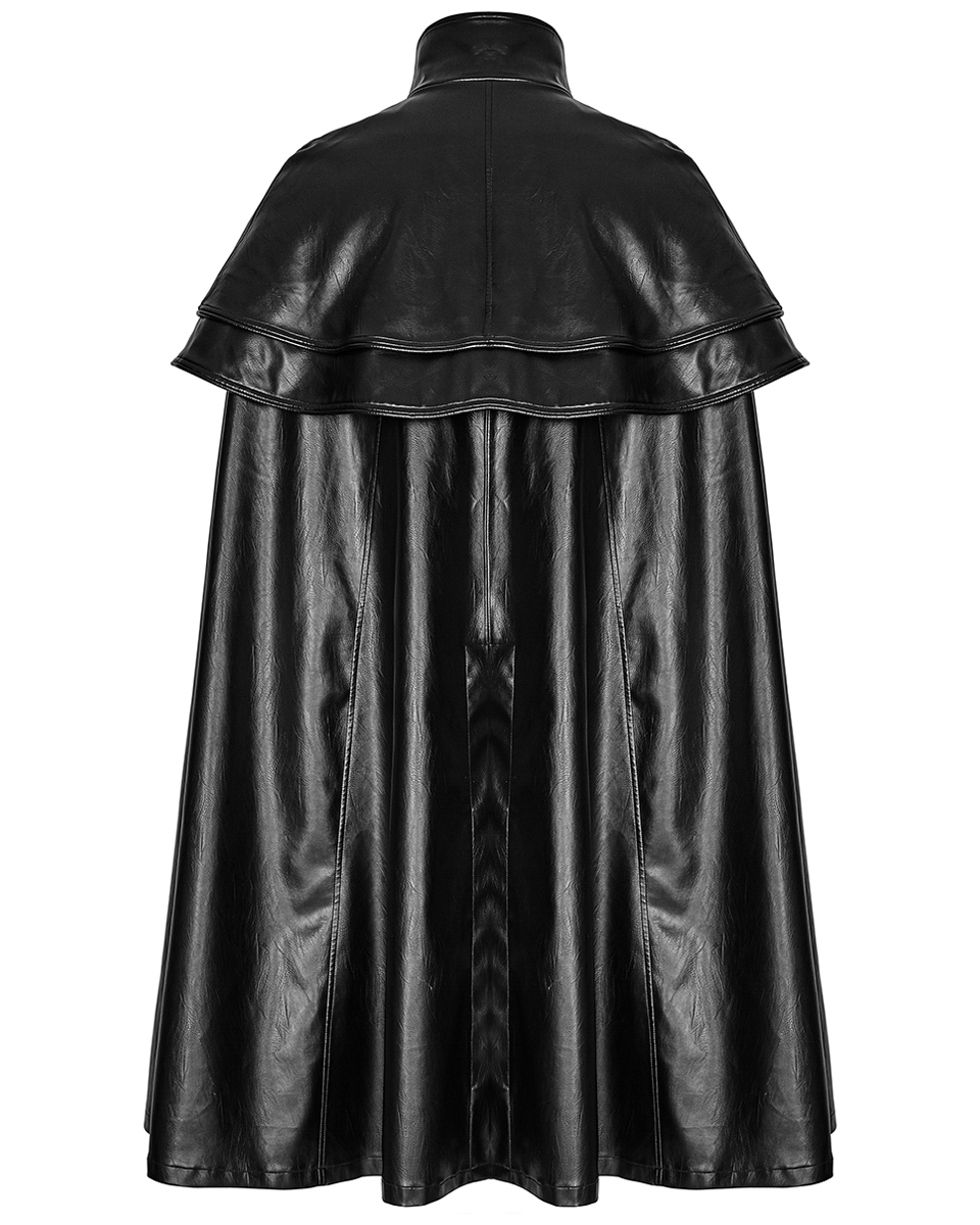 Punk Rave Mens Goth Faux Leather Cloak Coat Black Dieselpunk Steampunk ...