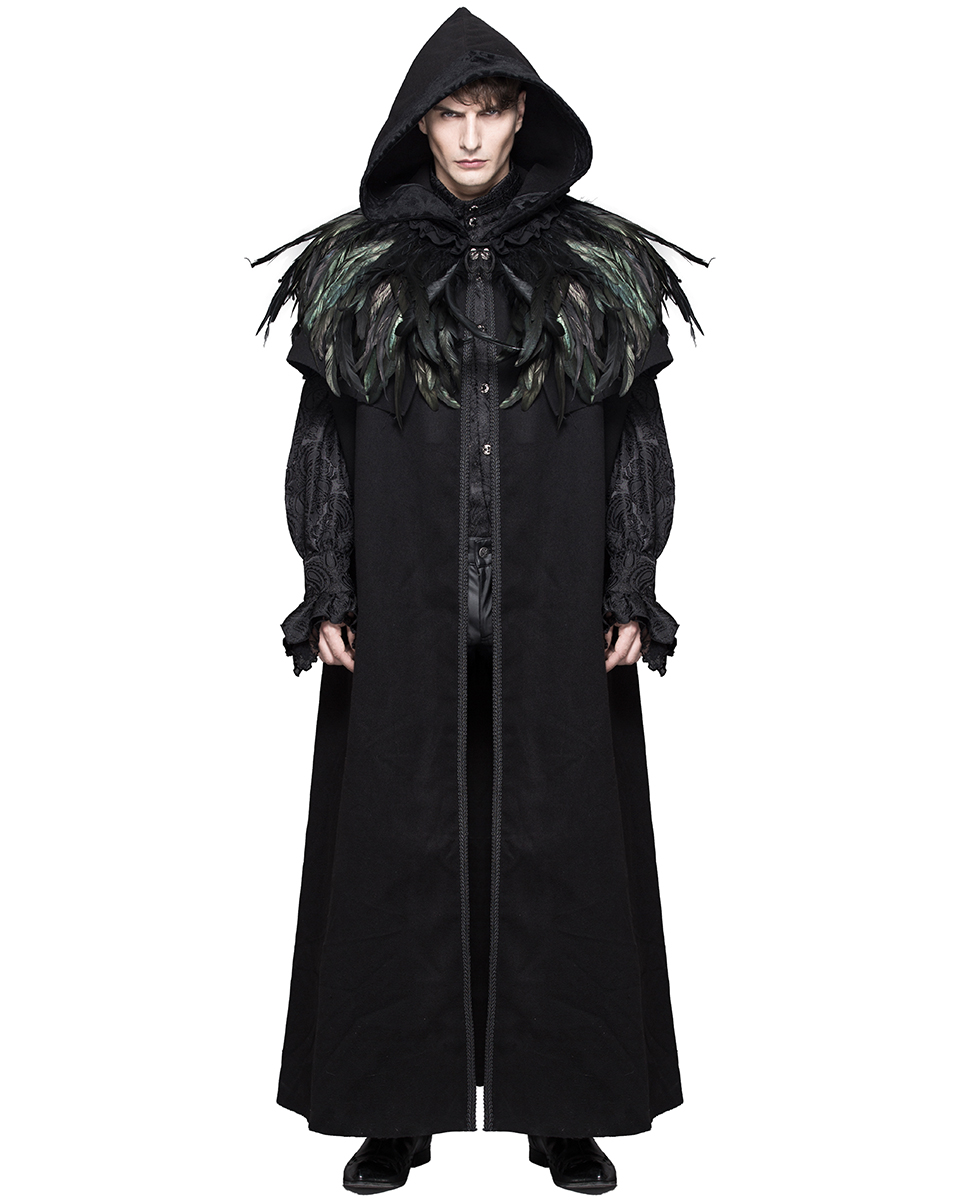 Devil Fashion Mens Cloak Coat Jacket Black Hooded Crow Feather Gothic ...