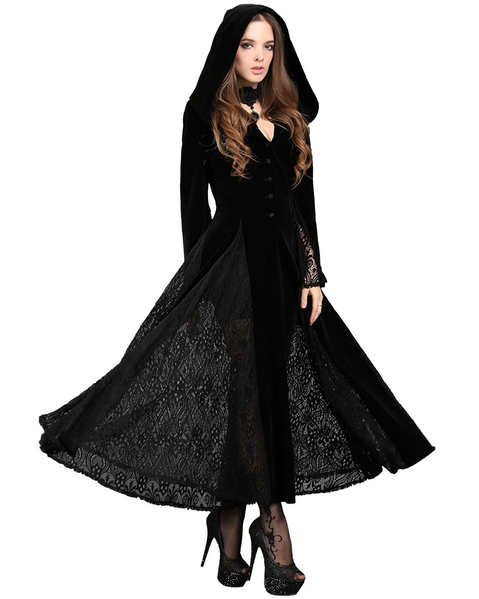 black velvet hooded coat