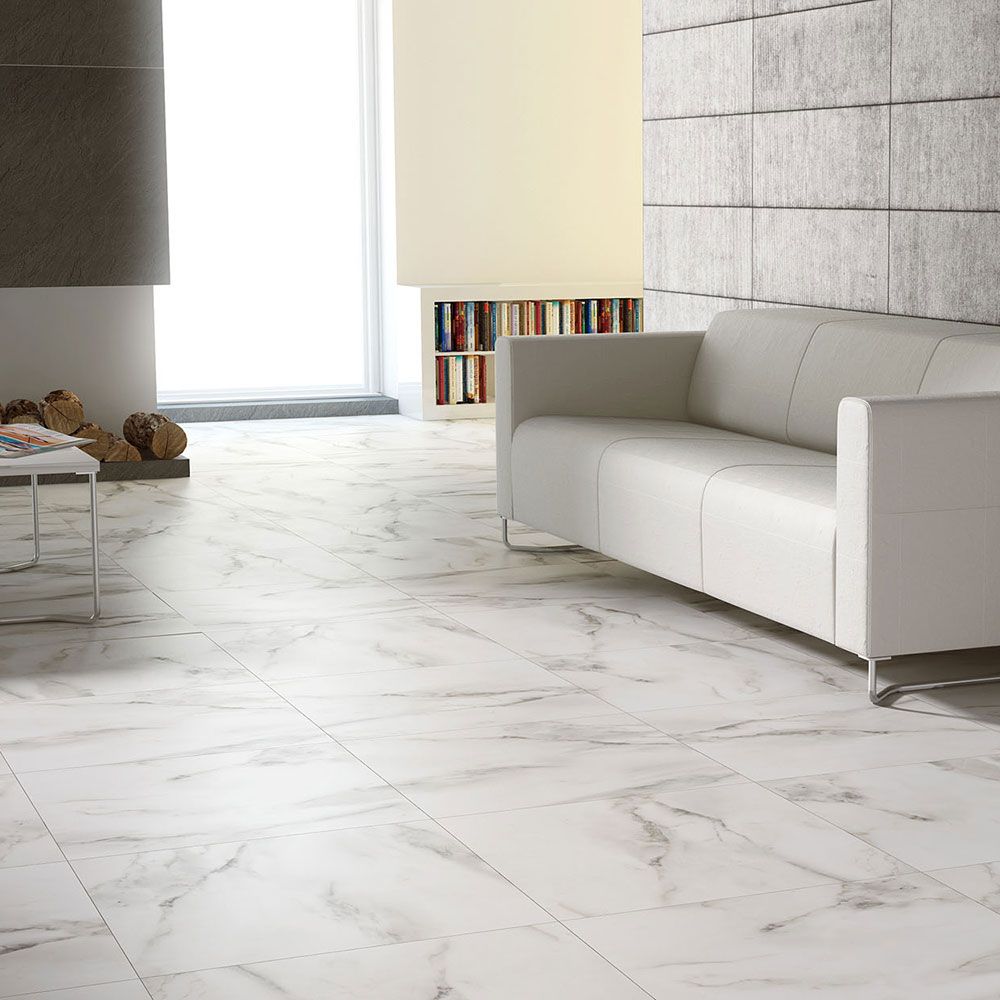 White Carrara Marble Effect Large Porcelain Floor Tiles Sample A Smooth Polished Porcelain White Tile With Grey Veining Influenced By Natural Carrara Marble Order Effect Large Floor Samples