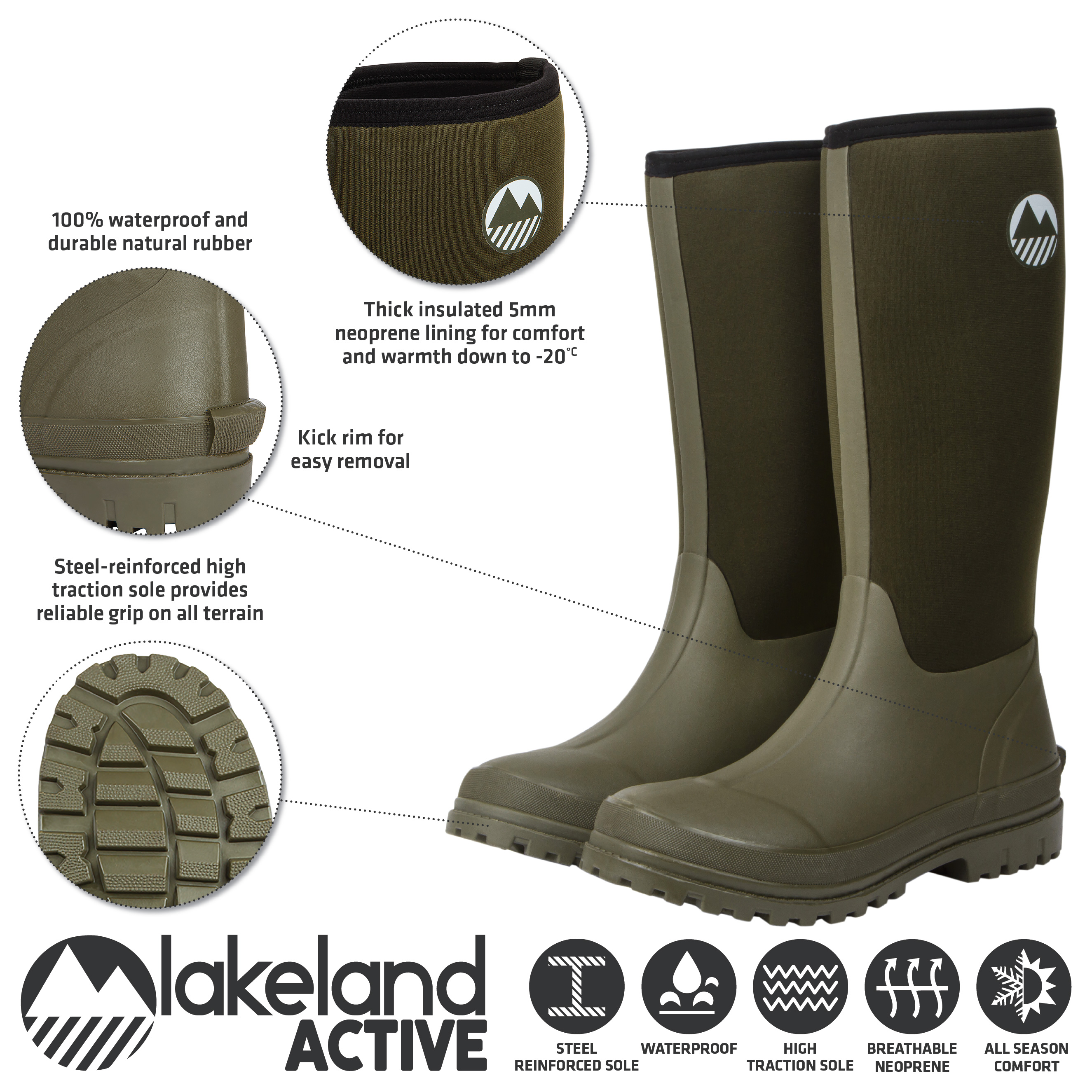 *Neoprene high grip sole wellington Boots Walking/Hunting/Dog Walking 