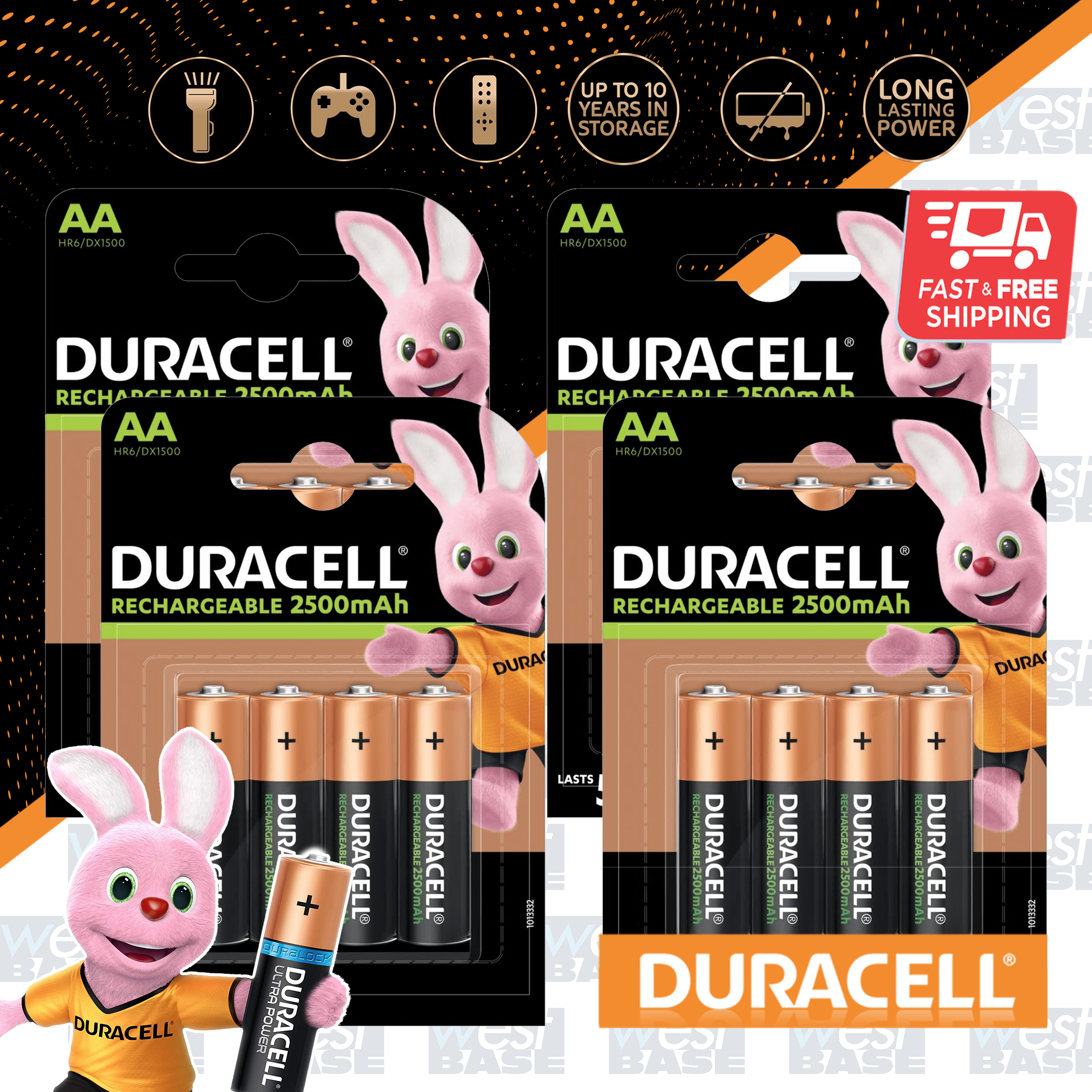 16x DURACELL RECHARGEABLE ULTRA AA HR6 2500mAh Batteries DURALOCK NiMH