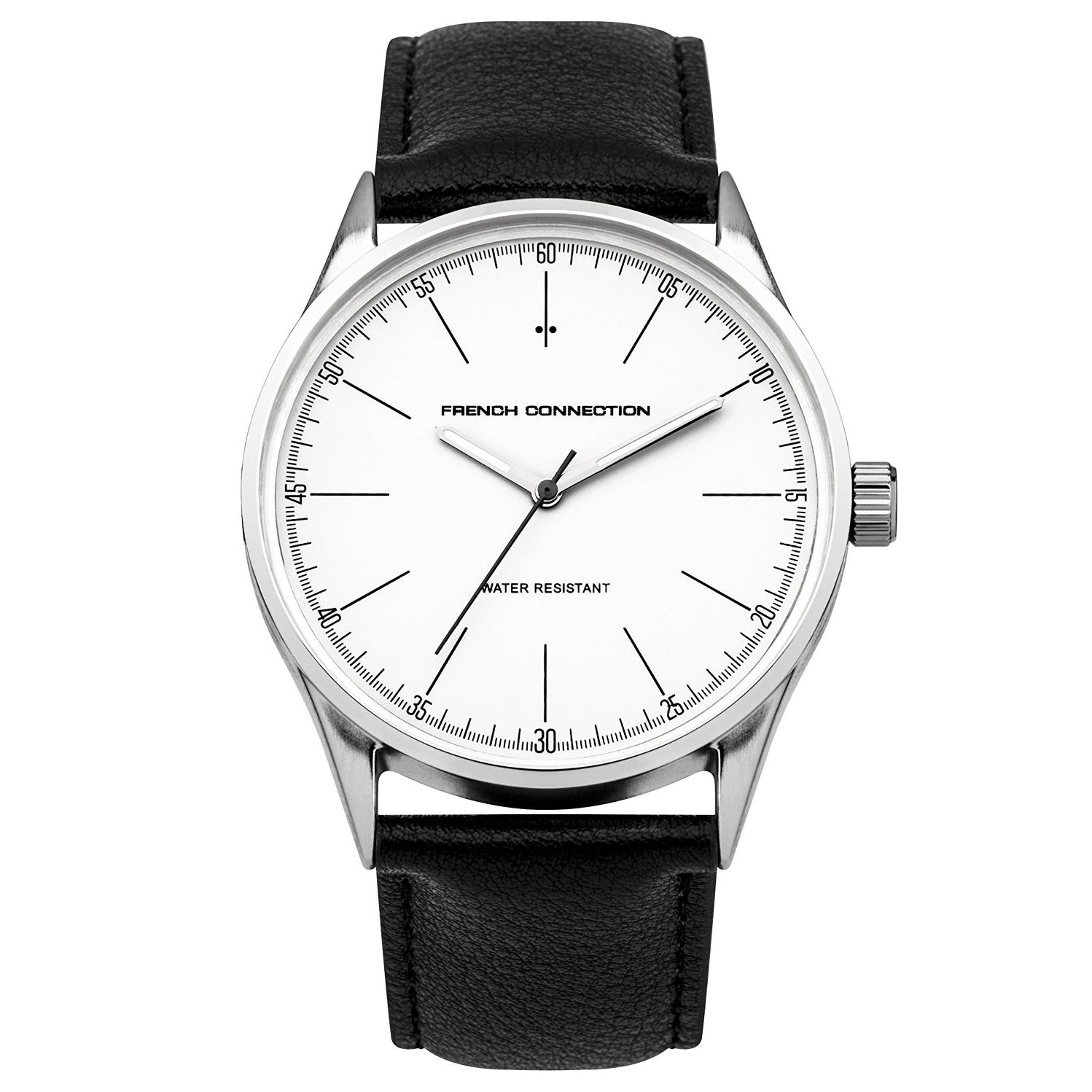 French Connection Mens Womens Analogue Quartz Steel Leather Strap Wrist ...