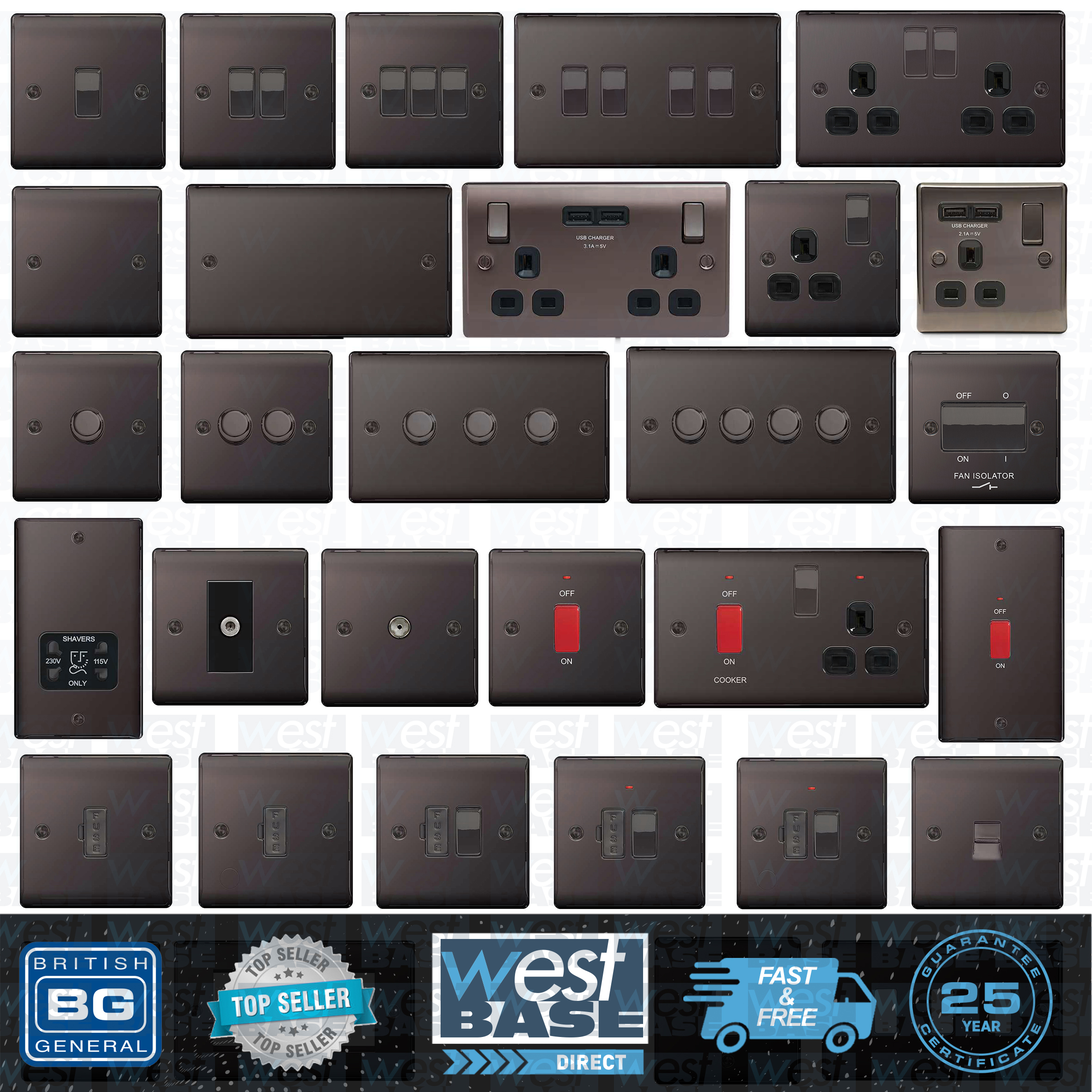 BG NEXUS METAL BLACK NICKEL Switches & Sockets Decorative Light Mains ...