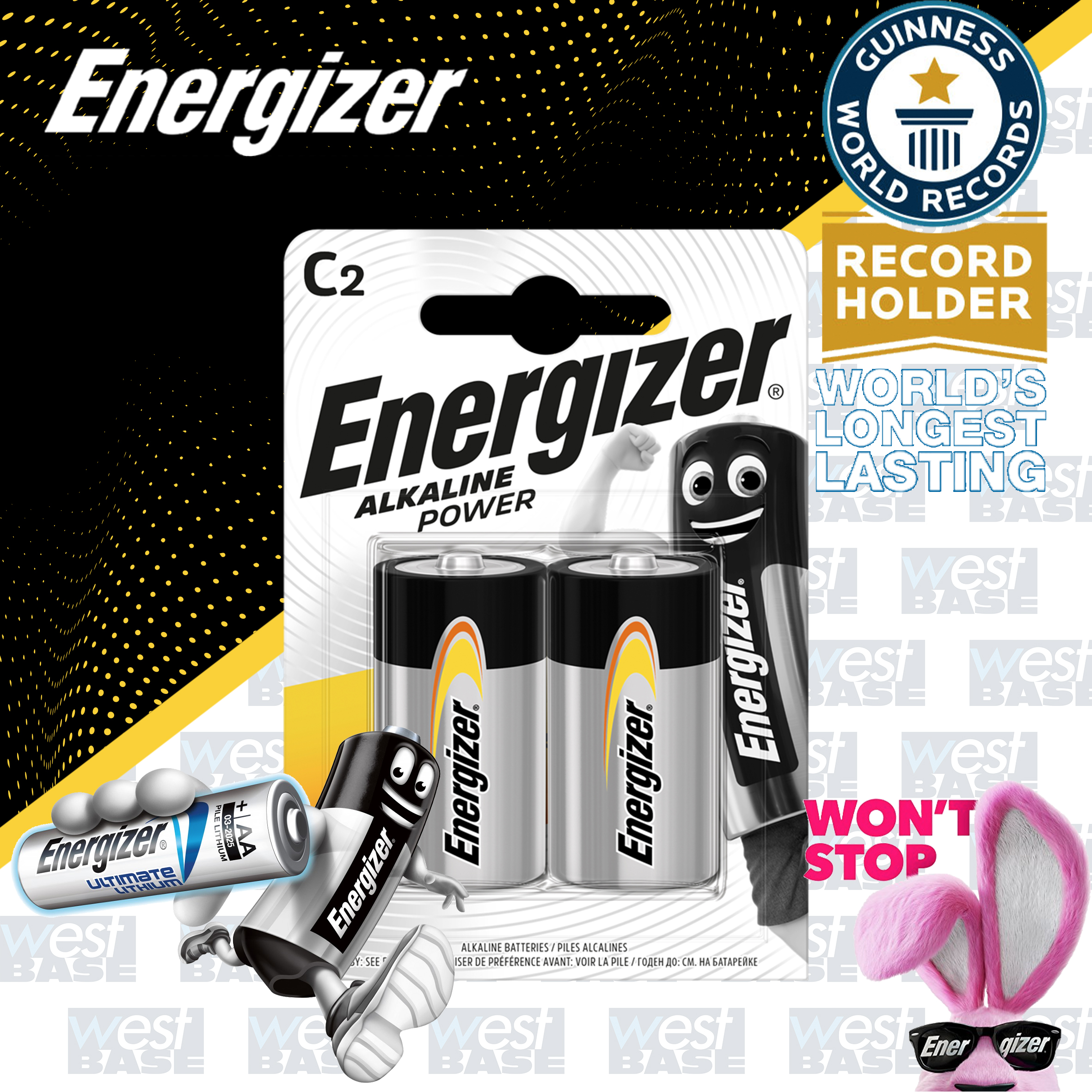 2x Energizer C ALKALINE POWER Batteries 1.5V E93 LR14 MN1400 Mignon