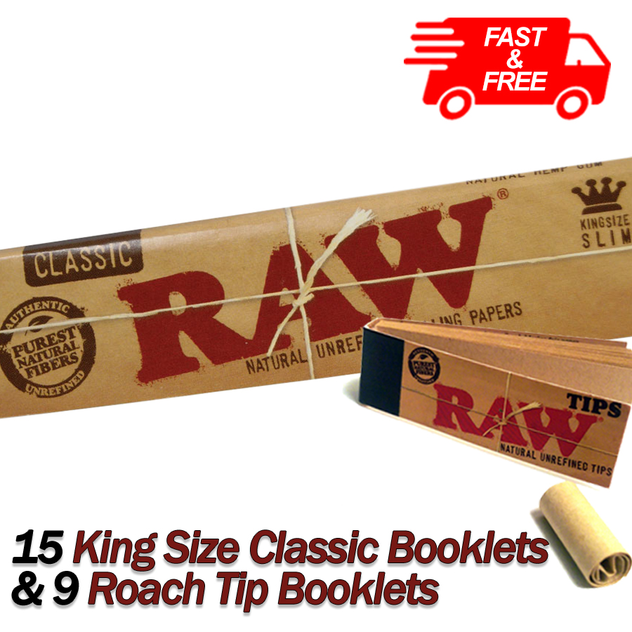 RAW RIZLA CLASSIC KING SIZE SLIM ROLLING PAPER WITH ROACH FILTER TIPS UK rzlPr 