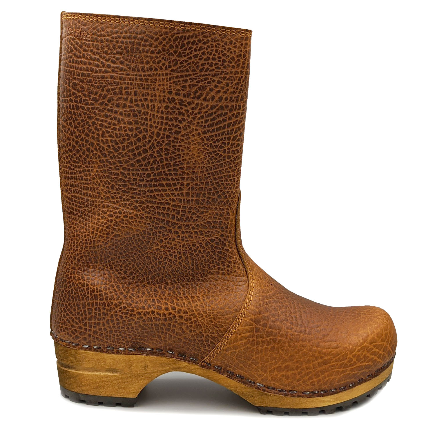 Sanita 'Puk' Milled Leather Clog Boots in Cognac (456451